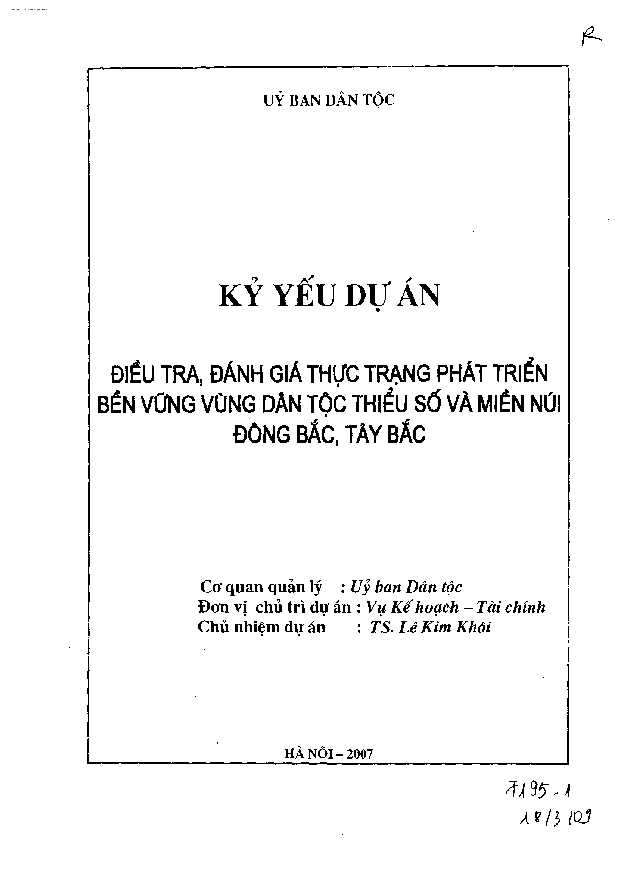 Điều tra, đánh giá thực trạng phát triển bền vững vùng dân tộc thiểu số và miền núi Đông Bắc, Tây Bắc  