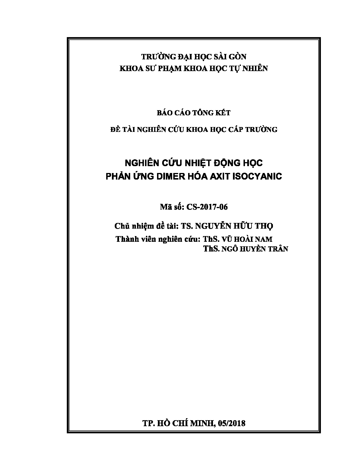 Nghiên cứu nhiệt động học phản ứng Dimer hóa axit Isocyanic  