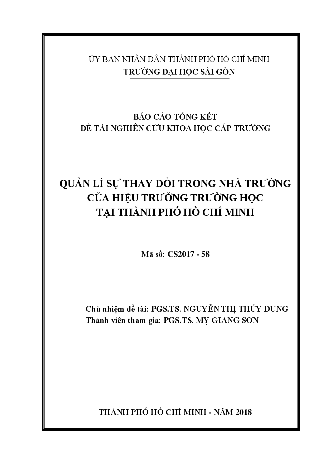 Quản lí sự thay đổi trong nhà trường của hiệu trưởng trường học tại thành phố Hồ Chí Minh  