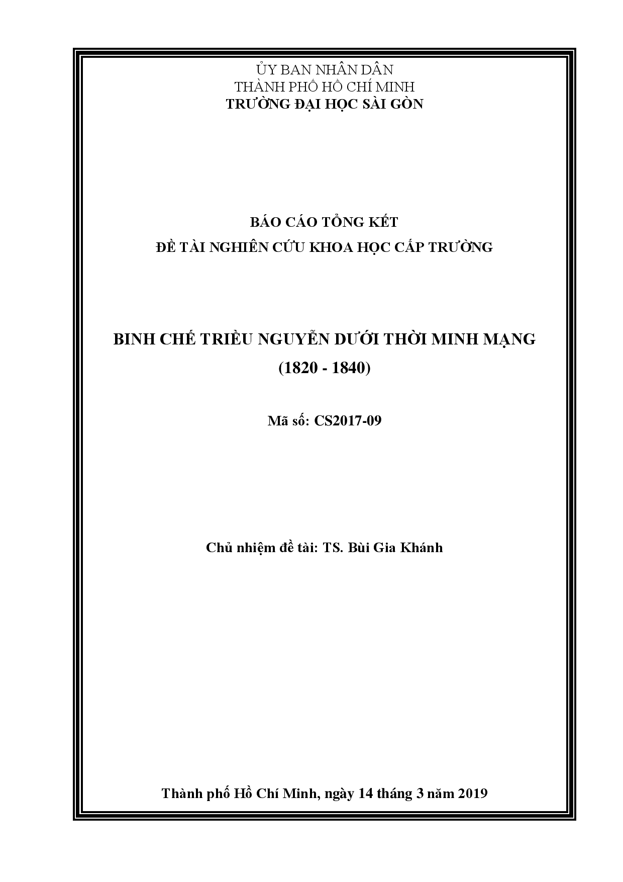 Binh chế triều Nguyễn dưới thời Minh Mạng (1820 - 1840)  