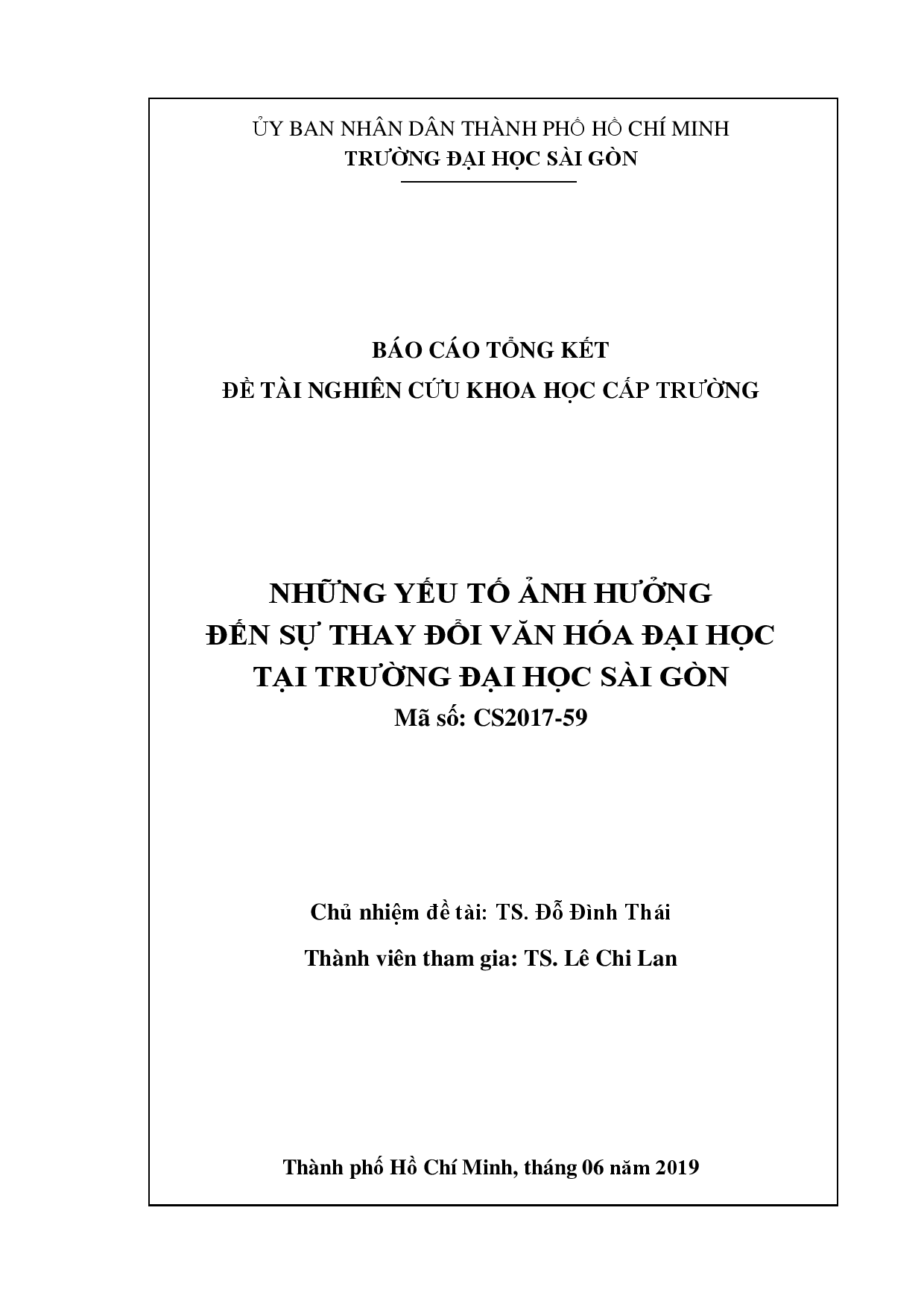 Những yếu tố ảnh hưởng đến sự thay đổi văn hóa đại học tại trường Đại học Sài Gòn  