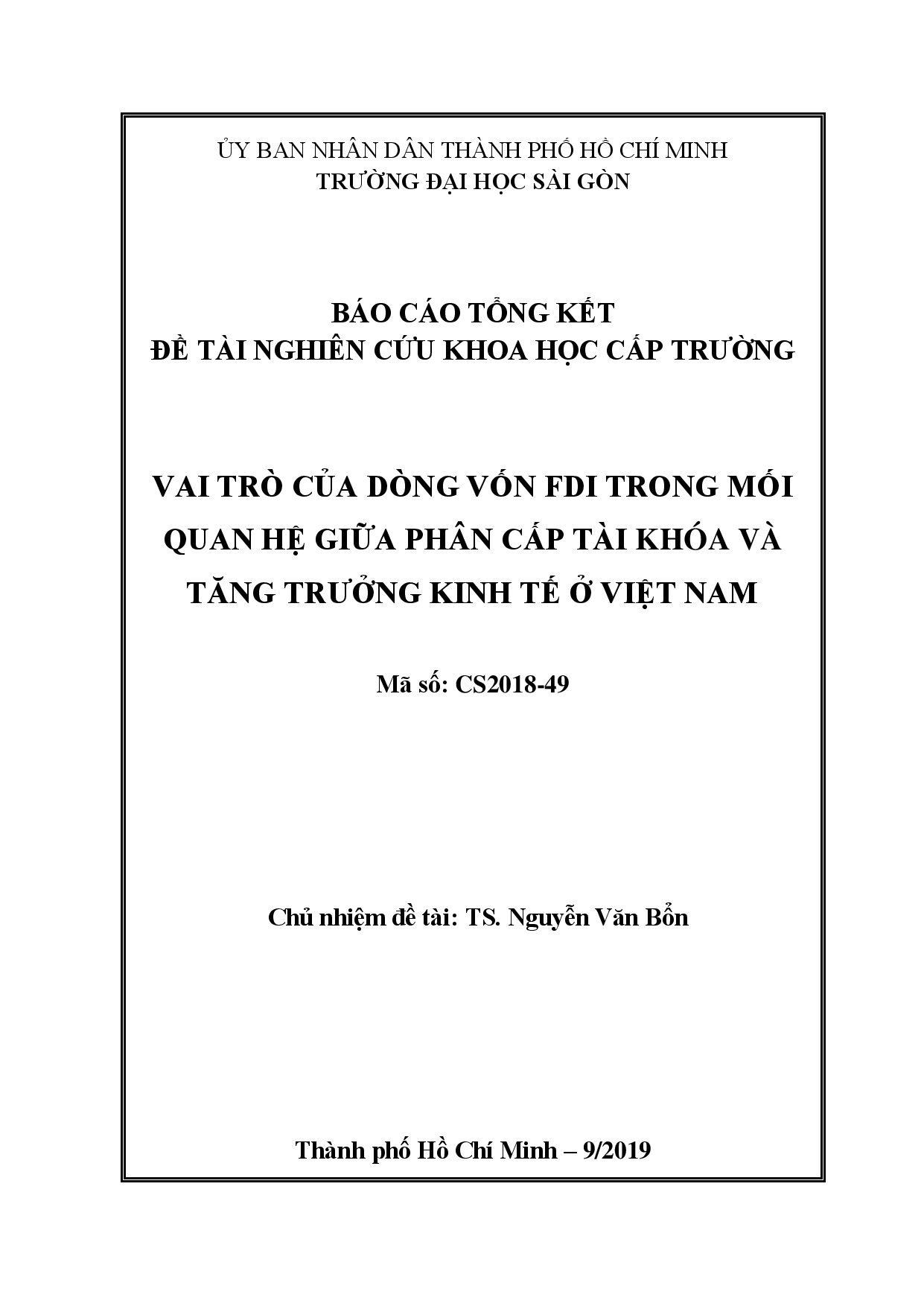 Vai trò của dòng vốn FDI trong mối quan hệ giữa phân cấp tài khóa và tăng trưởng kinh tế ở Việt Nam  