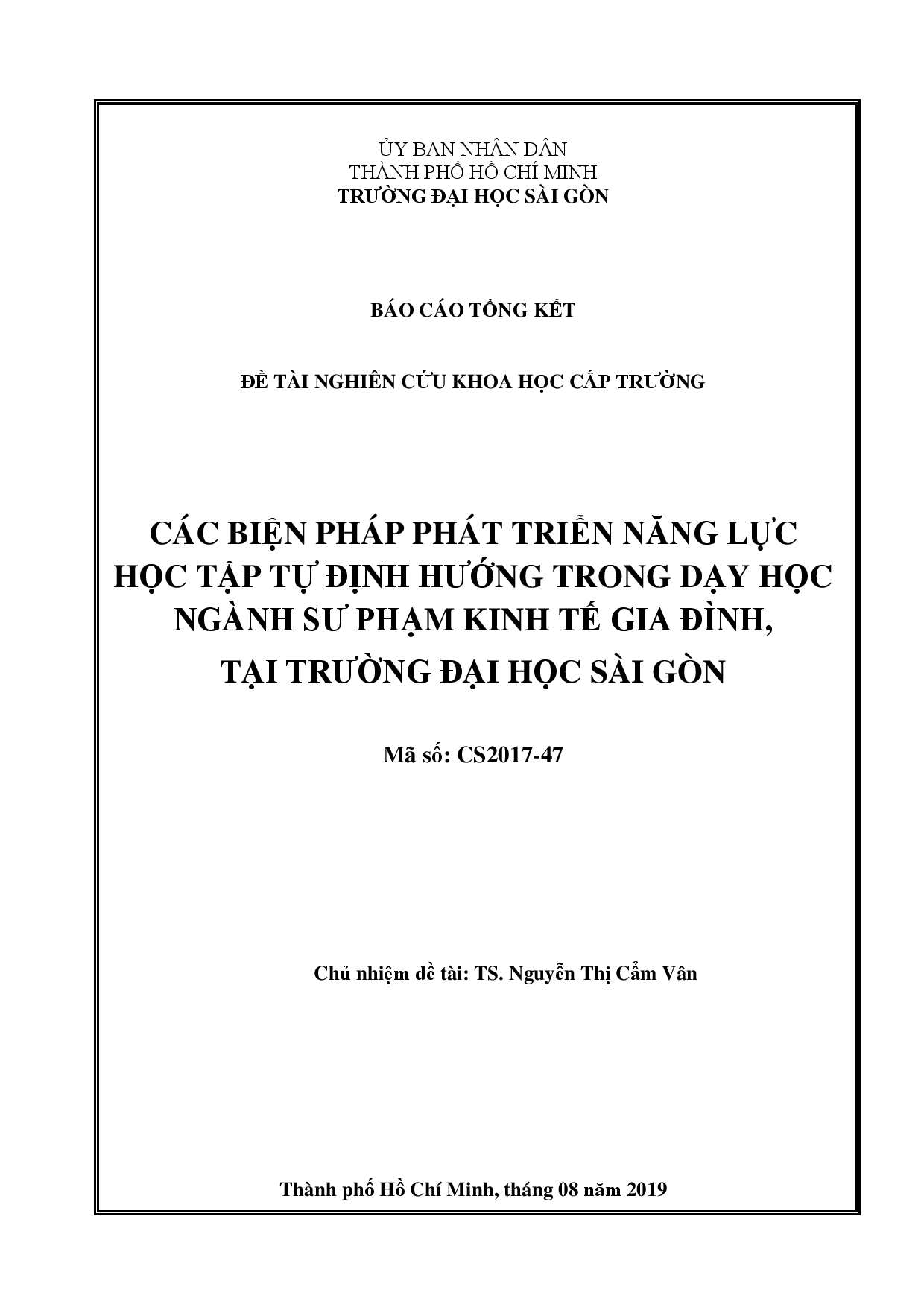 Các biện pháp phát triển năng lực học tập tự định hướng trong dạy học ngành sư phạm kinh tế gia đình, tại trường Đại học Sài Gòn  