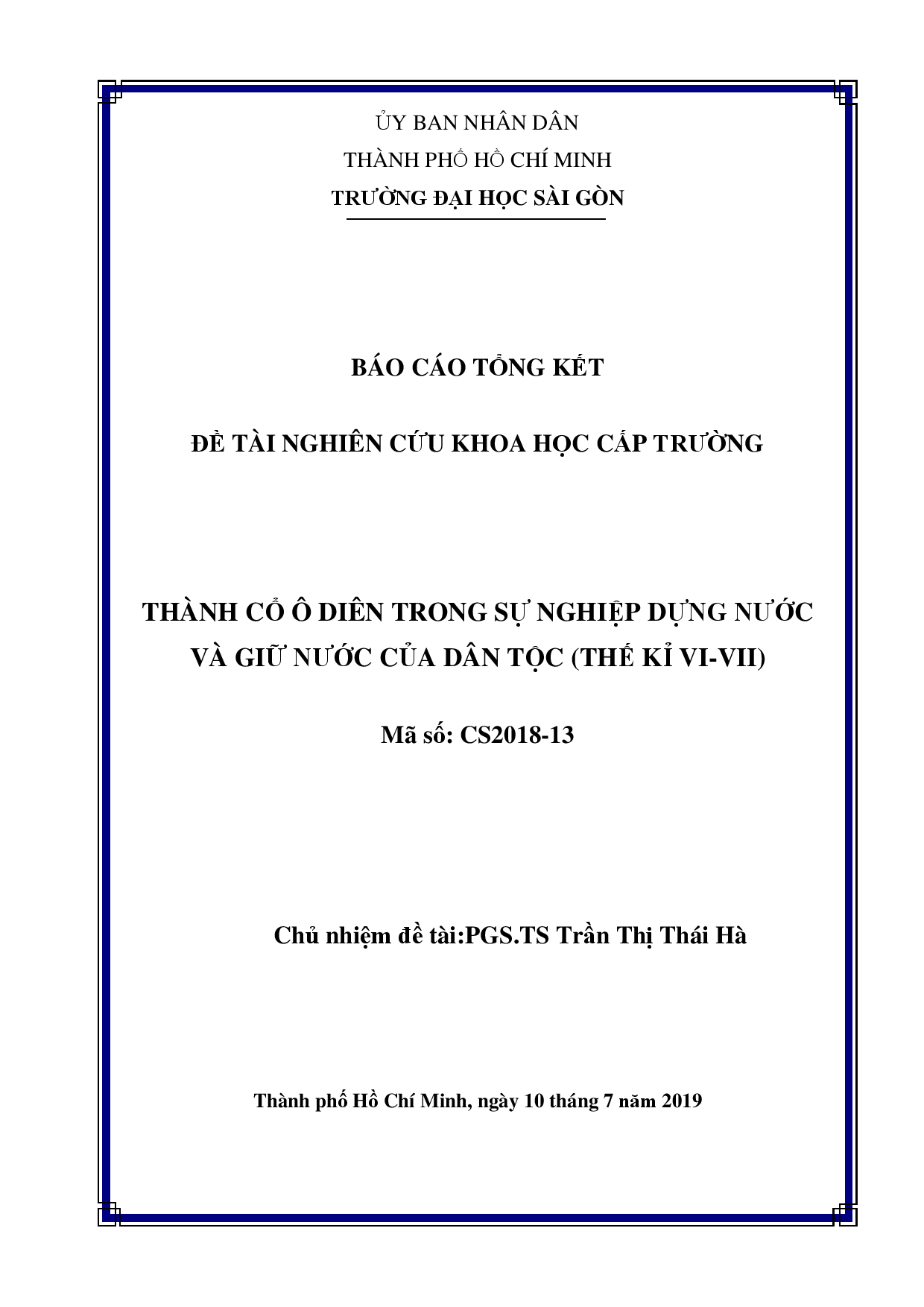 Thành cổ Ô Diên trong sự nghiệp dựng nước và giữ nước của dân tộc (thế kỉ VI-VII)  