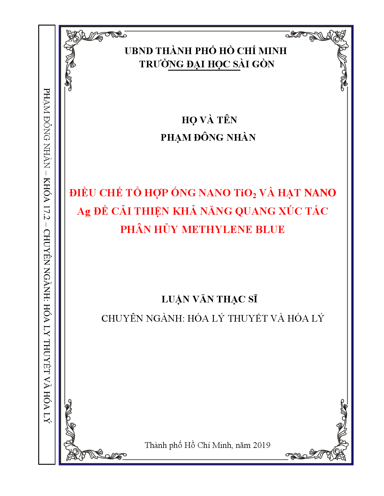 Điều chế tổ hợp ống Nano TiO2 và hạt Nano Ag để cải thiện khả năng quang xúc tác phân hủy Methylene blue  