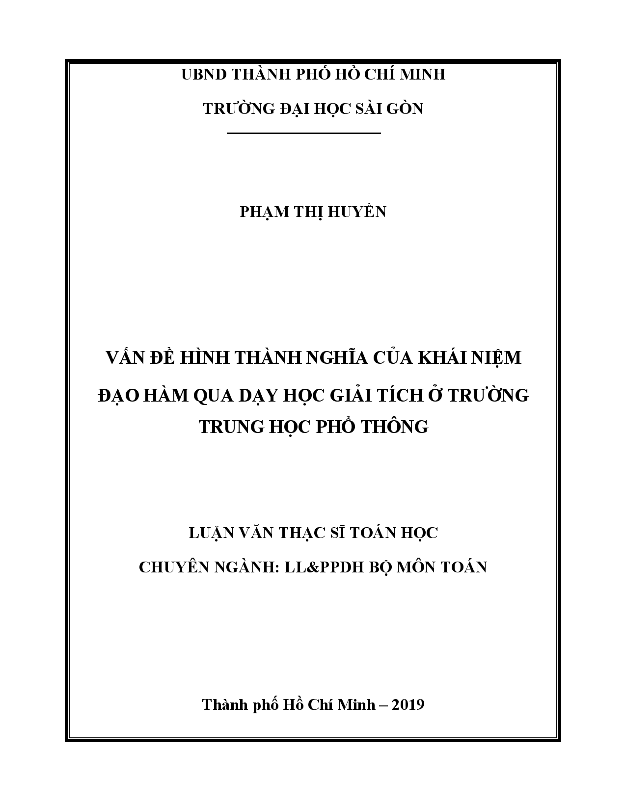 Vấn đề hình thành nghĩa của khái niệm đạo hàm qua dạy học giải tích ở trường trung học phổ thông  