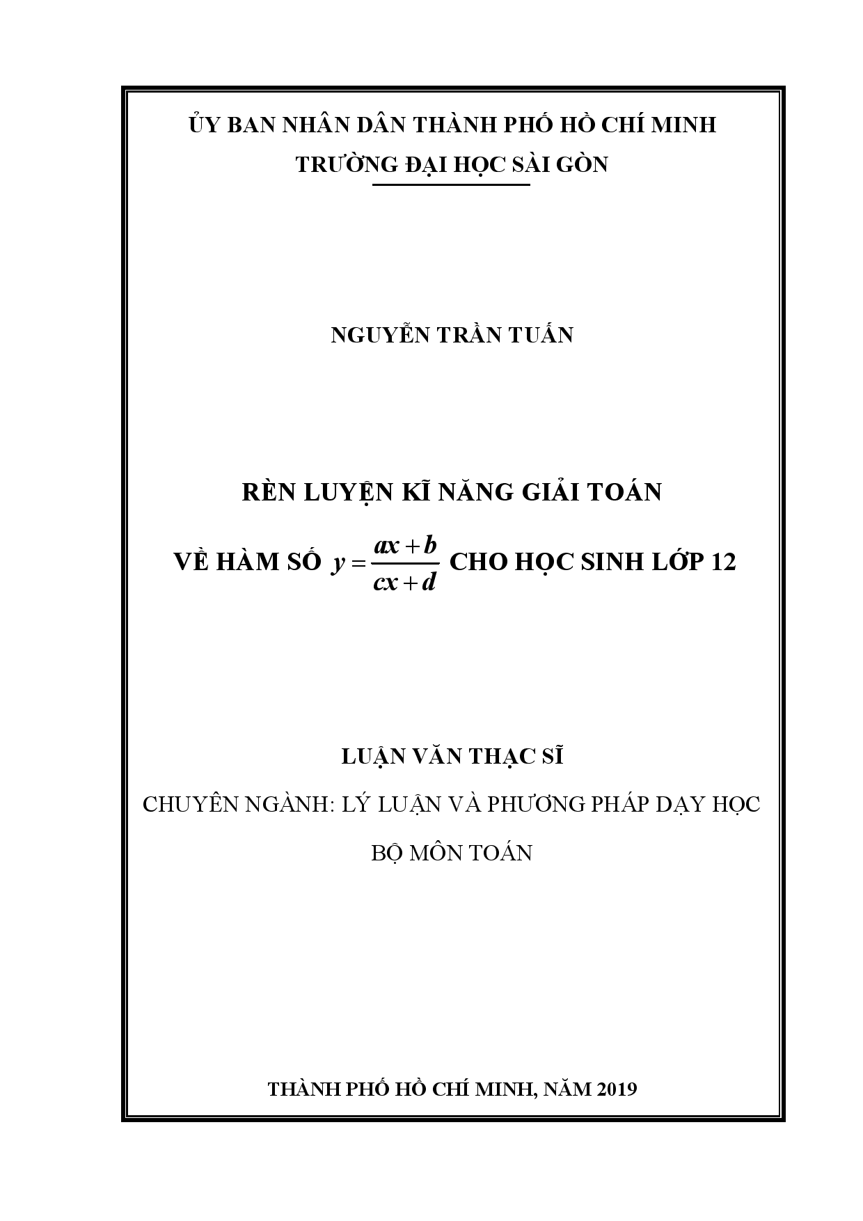 Rèn luyện kĩ năng giải toán về hàm số y = ax+b : cx+d cho học sinh lớp 12  