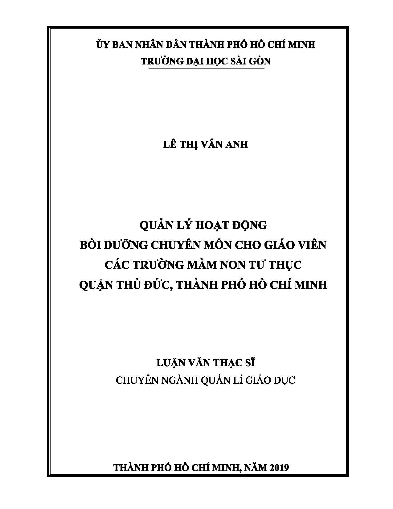 Quản lý hoạt động bồi dưỡng chuyên môn cho giáo viên các trường mầm non tư thục quận Thủ Đức, thành phố Hồ Chí Minh  