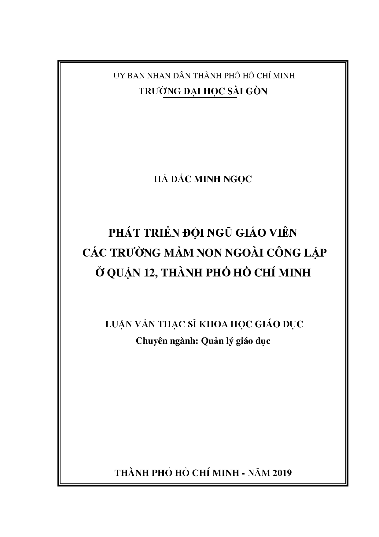 Phát triển đội ngũ giáo viên các trường mầm non ngoài công lập ở quận 12, thành phố Hồ Chí Minh  