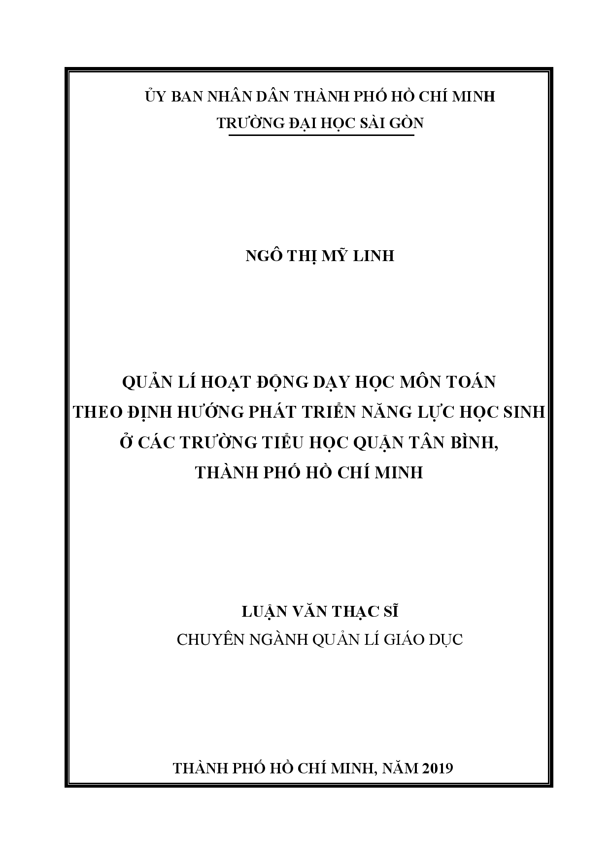 Quản lí hoạt động dạy học môn toán theo định hướng phát triển năng lực học sinh ở các trường tiểu học quận Tân Bình, thành phố Hồ Chí Minh  