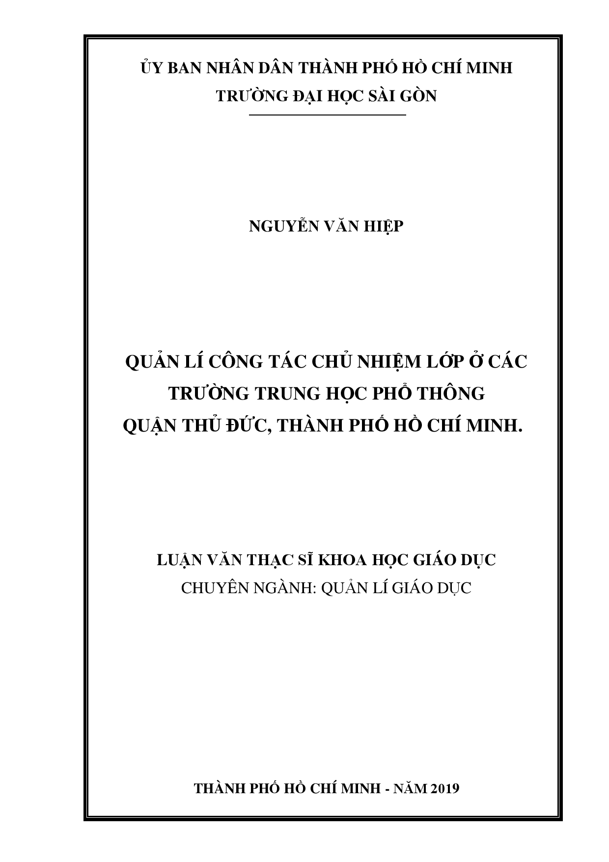 Quản lí công tác chủ nhiệm lớp ở các trường Trung học phổ thông quận Thủ Đức, Thành phố Hồ Chí Minh  