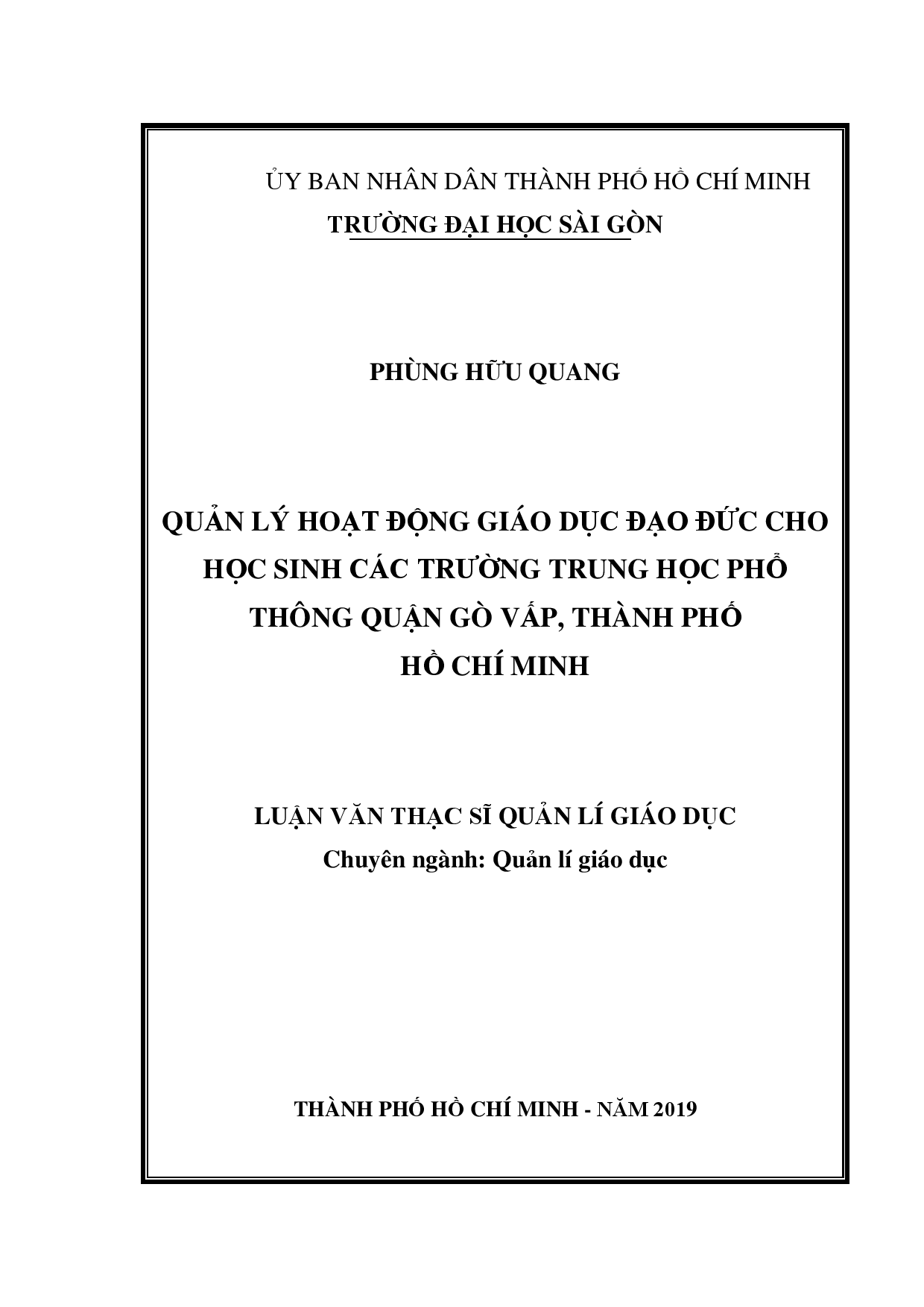 Quản lý hoạt động giáo dục đạo đức cho học sinh các trường trung học phổ thông quận Gò Vấp, Thành phố Hồ Chí Minh  