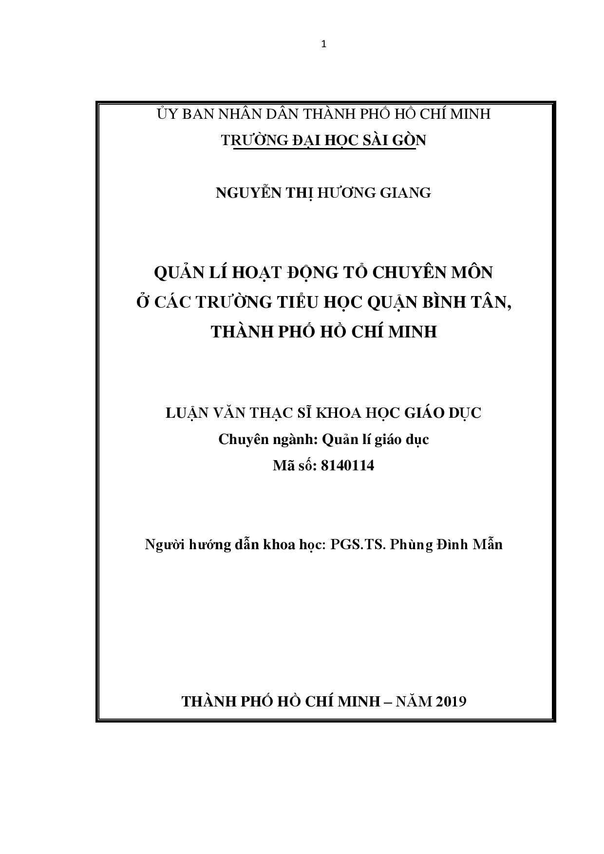 Quản lí hoạt động tổ chuyên môn ở các trường tiểu học quận Bình Tân, thành phố Hồ Chí Minh  