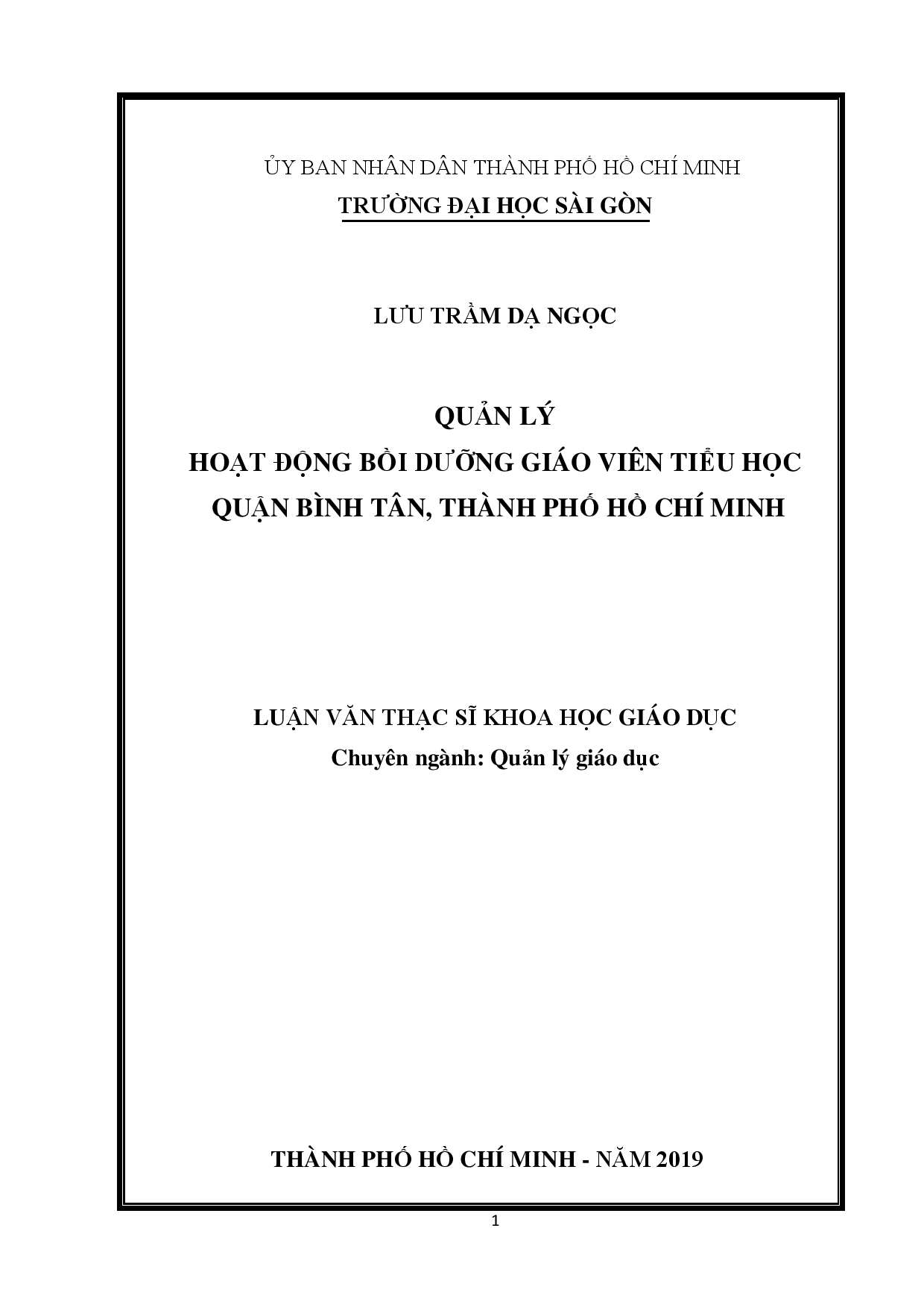 Quản lý hoạt động bồi dưỡng giáo viên tiểu học quận Bình Tân, Thành phố Hồ Chí Minh  