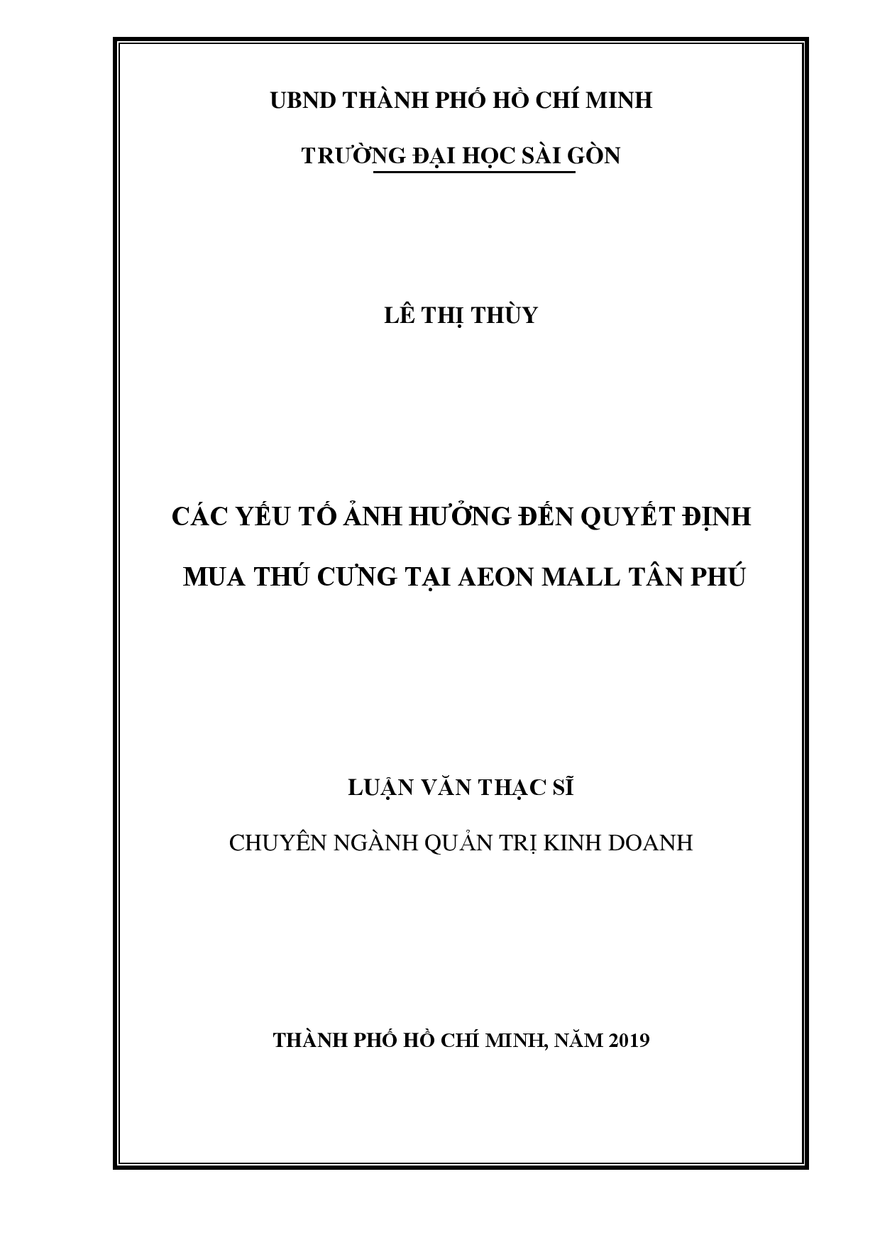 Các yếu tố ảnh hưởng đến quyết định mua thú cưng tại aeon mall Tân Phú  