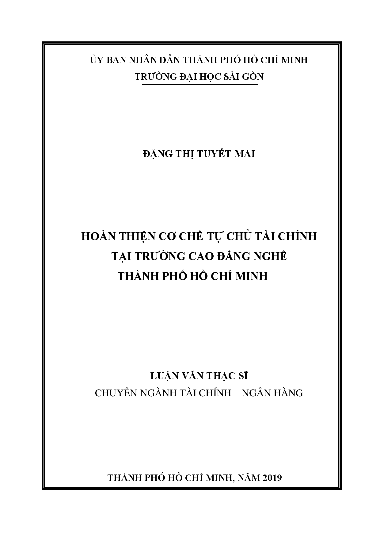 Hoàn thiện cơ chế tự chủ tài chính tại trường cao đẳng nghề Thành phố Hồ Chí Minh  