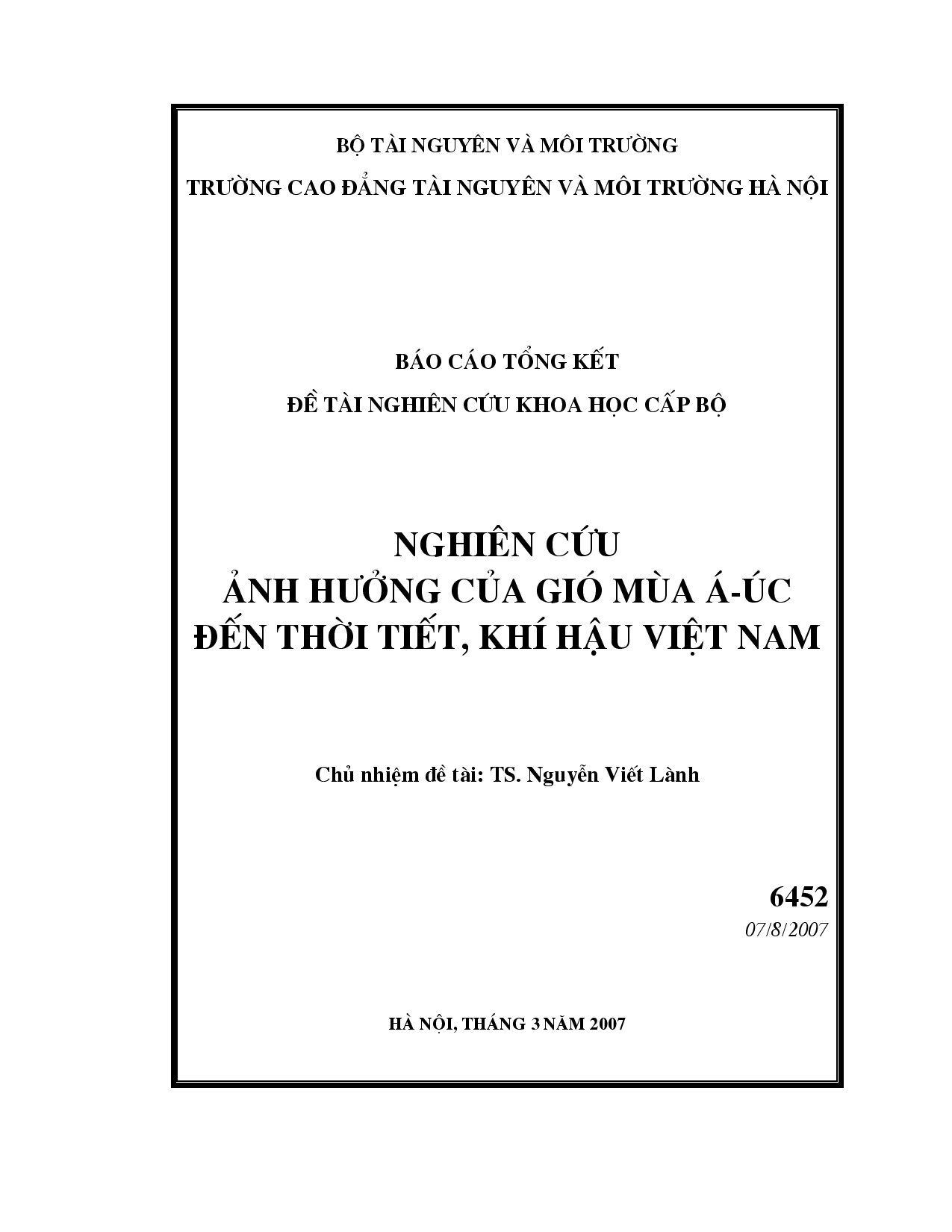 Nghiên cứu ảnh hưởng của gió mùa Á - Úc đến thời tiết, khí hậu Việt Nam  