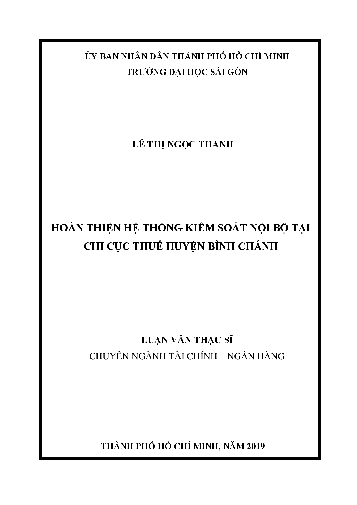 Hoàn thiện hệ thống kiểm soát nội bộ tại chi cục thuế huyện Bình Chánh  