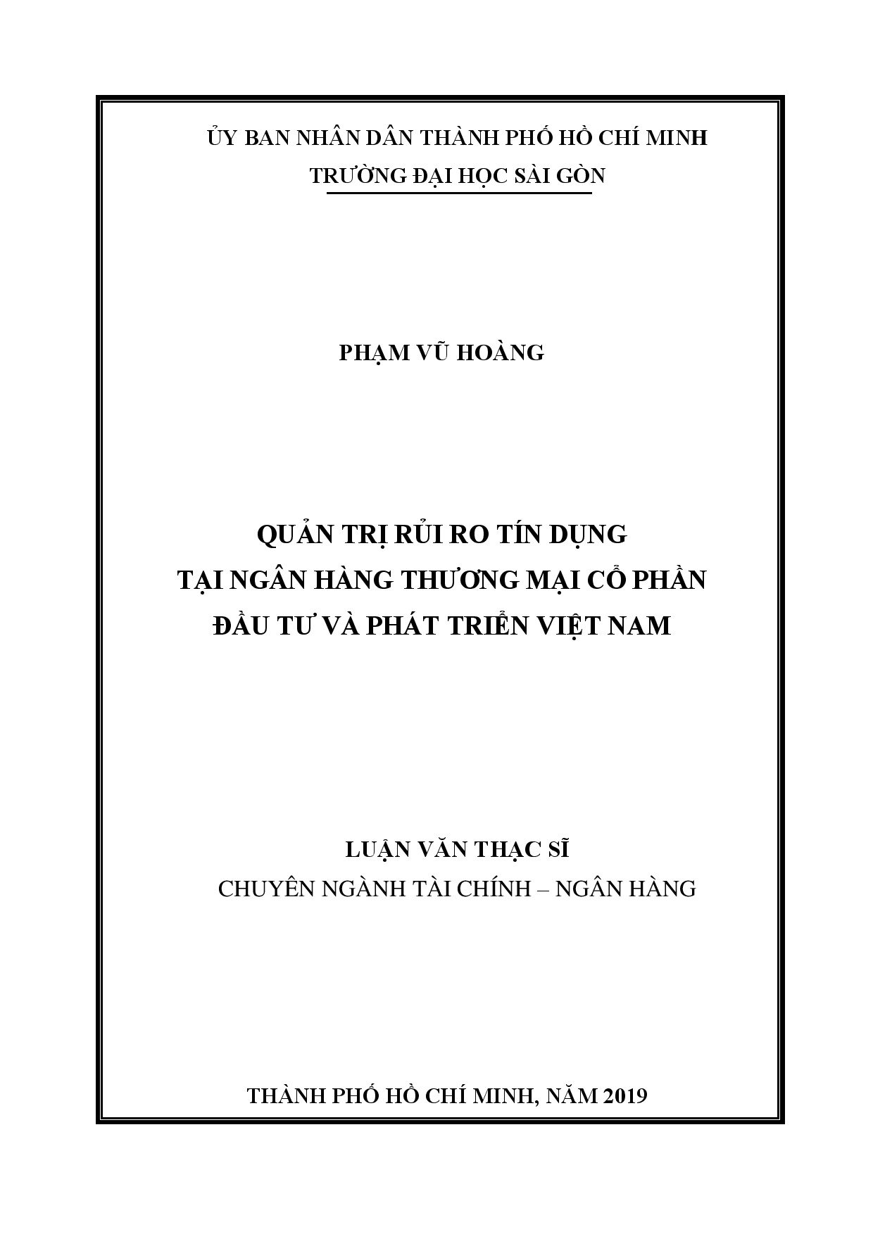 Quản trị rủi ro tín dụng tại ngân hàng Thương mại cổ phần đầu tư và phát triển Việt Nam  