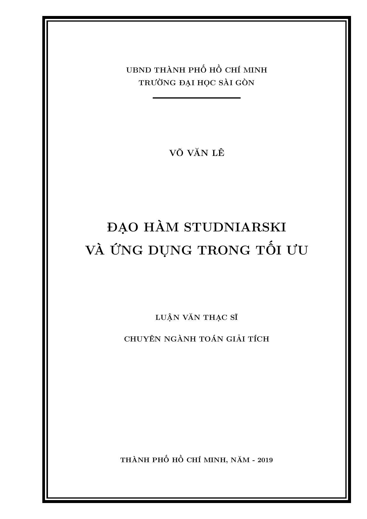 Đạo hàm Studniarski và ứng dụng trong tối ưu  