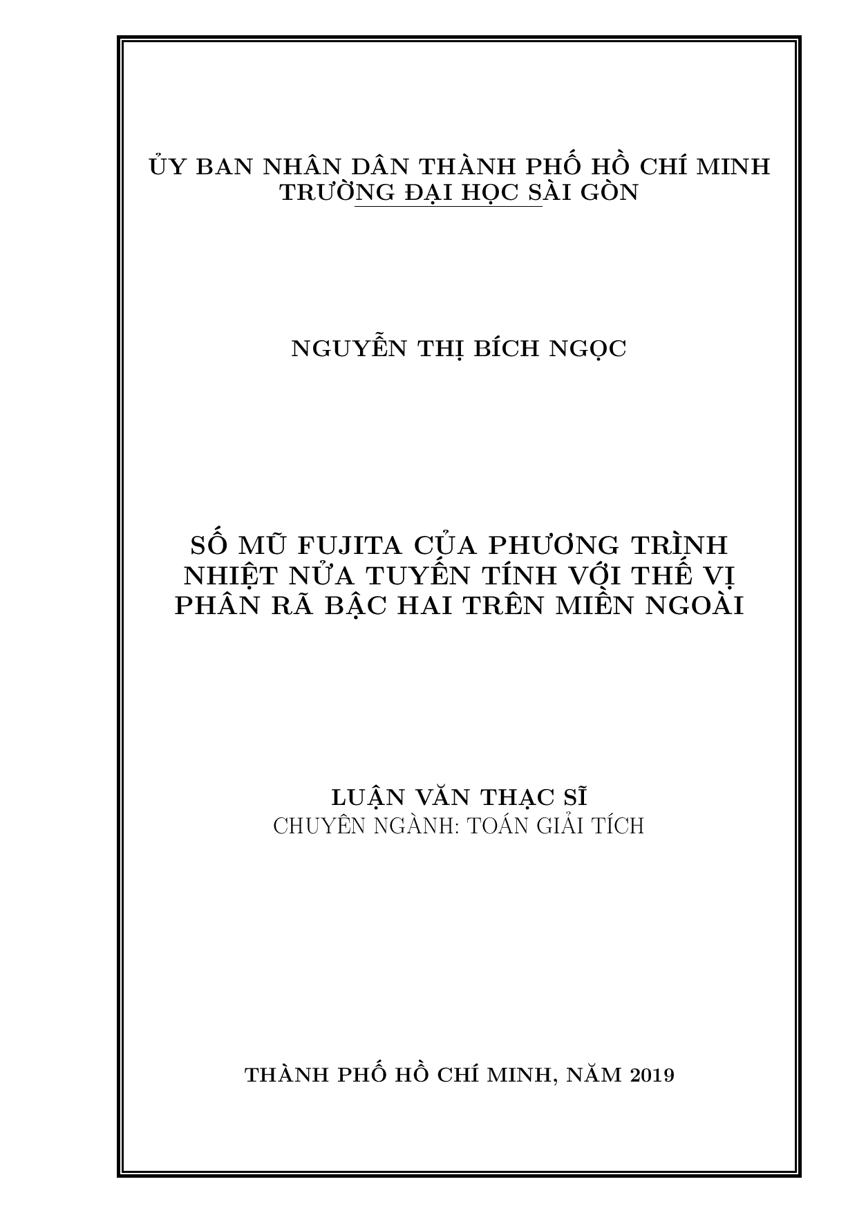 Số mũ Fujita của phương trình nhiệt nửa tuyến tính với thế vị phân rã bậc hai trên miền ngoài  