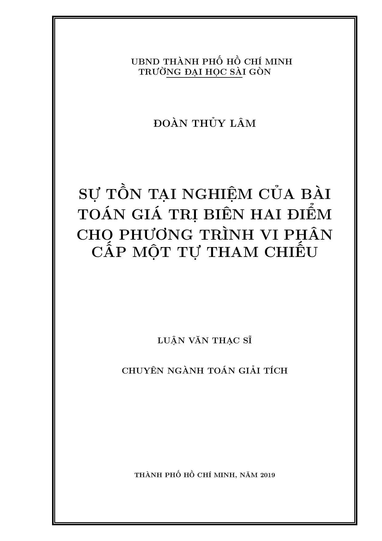 Sự tồn tại nghiệm của bài toán giá trị biên hai điểm cho phương trình vi phân cấp một tự tham chiếu  