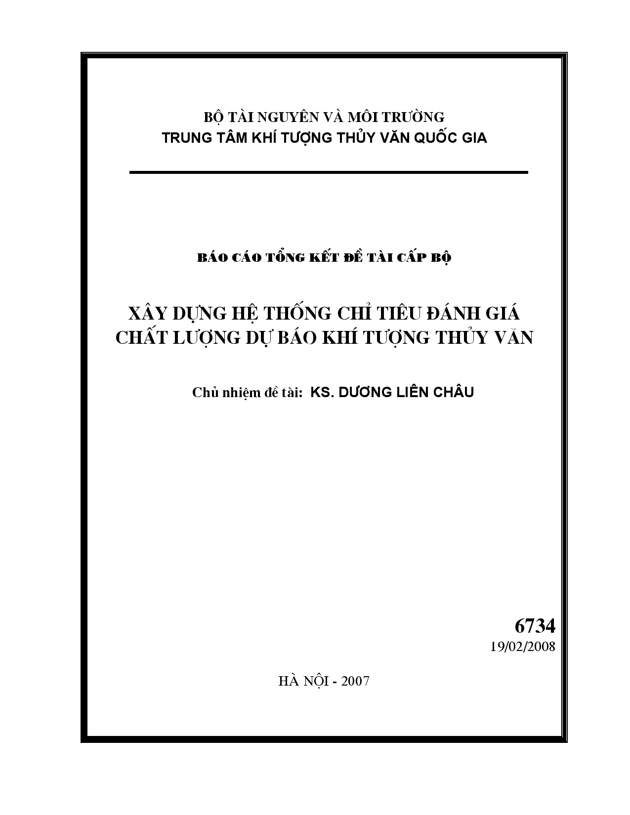 Xây dựng hệ thống chỉ tiêu đánh giá chất lượng dự báo khí tượng thủy văn  