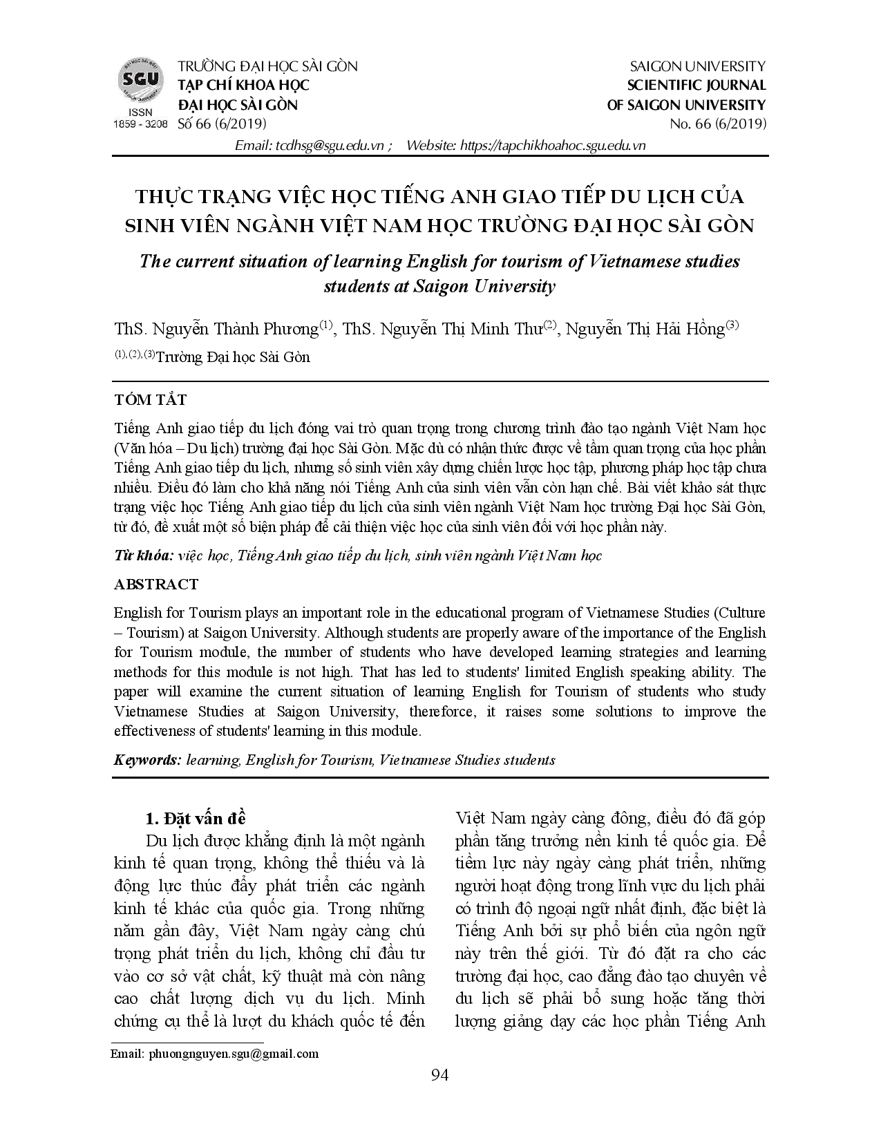 Thực trạng việc học tiếng Anh giao tiếp du lịch của sinh viên ngành Việt Nam học trường Đại học Sài Gòn  