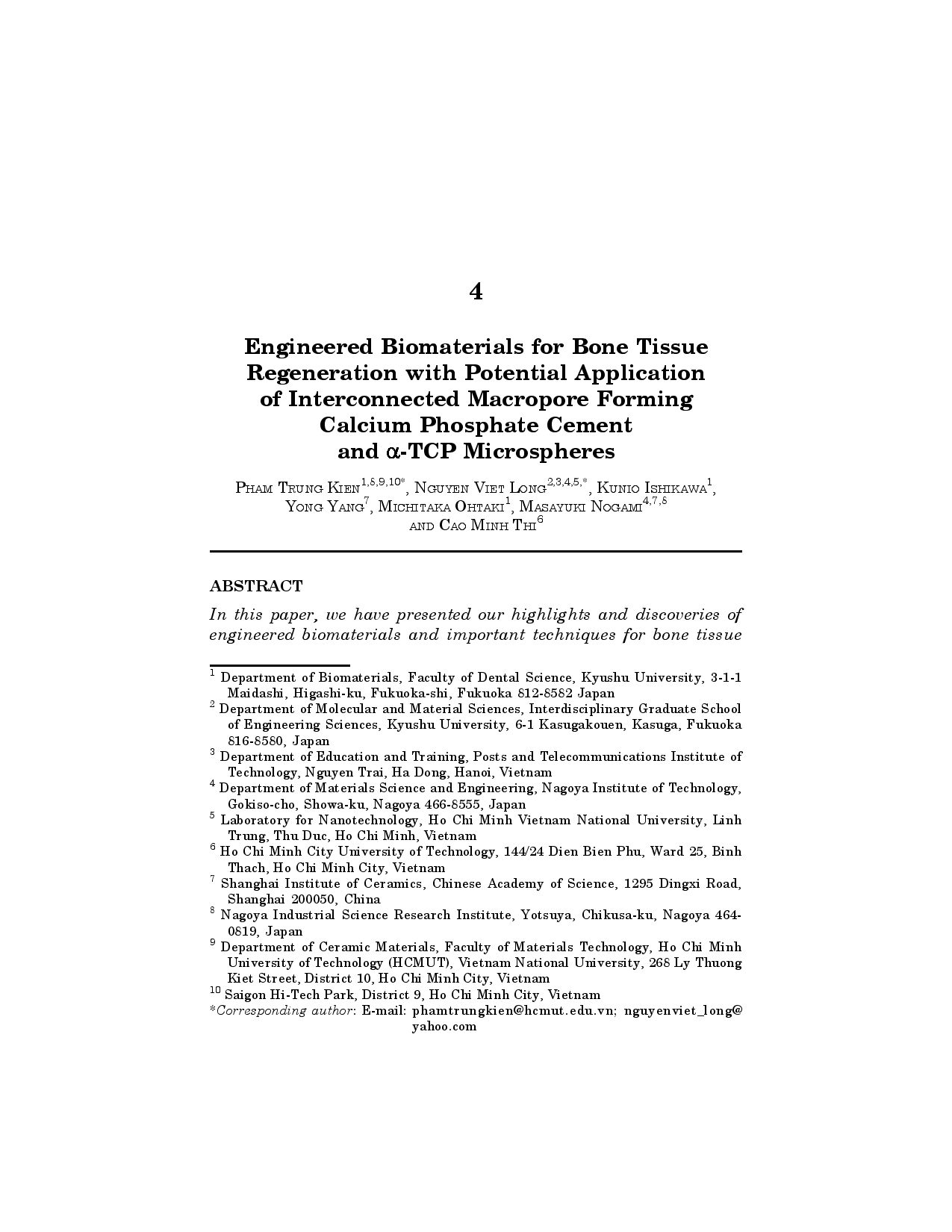 Engineered Biomaterials for Bone Tissue Regeneration with Potential Application of Interconnected Macropore Forming Calcium Phosphate Cement and α-TCP Microspheres Chapter 4 