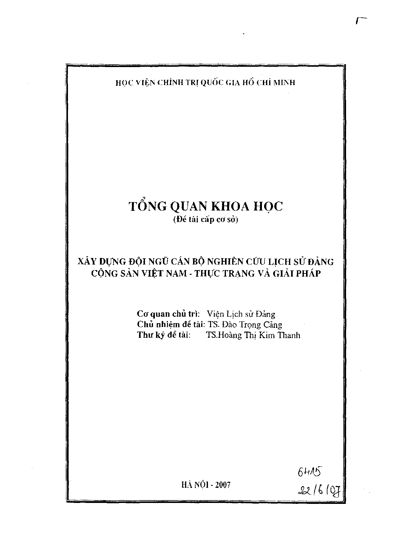 Xây dựng đội ngũ cán bộ nghiên cứu lịch sử Đảng cộng sản Việt Nam - Thực trạng và giải pháp  