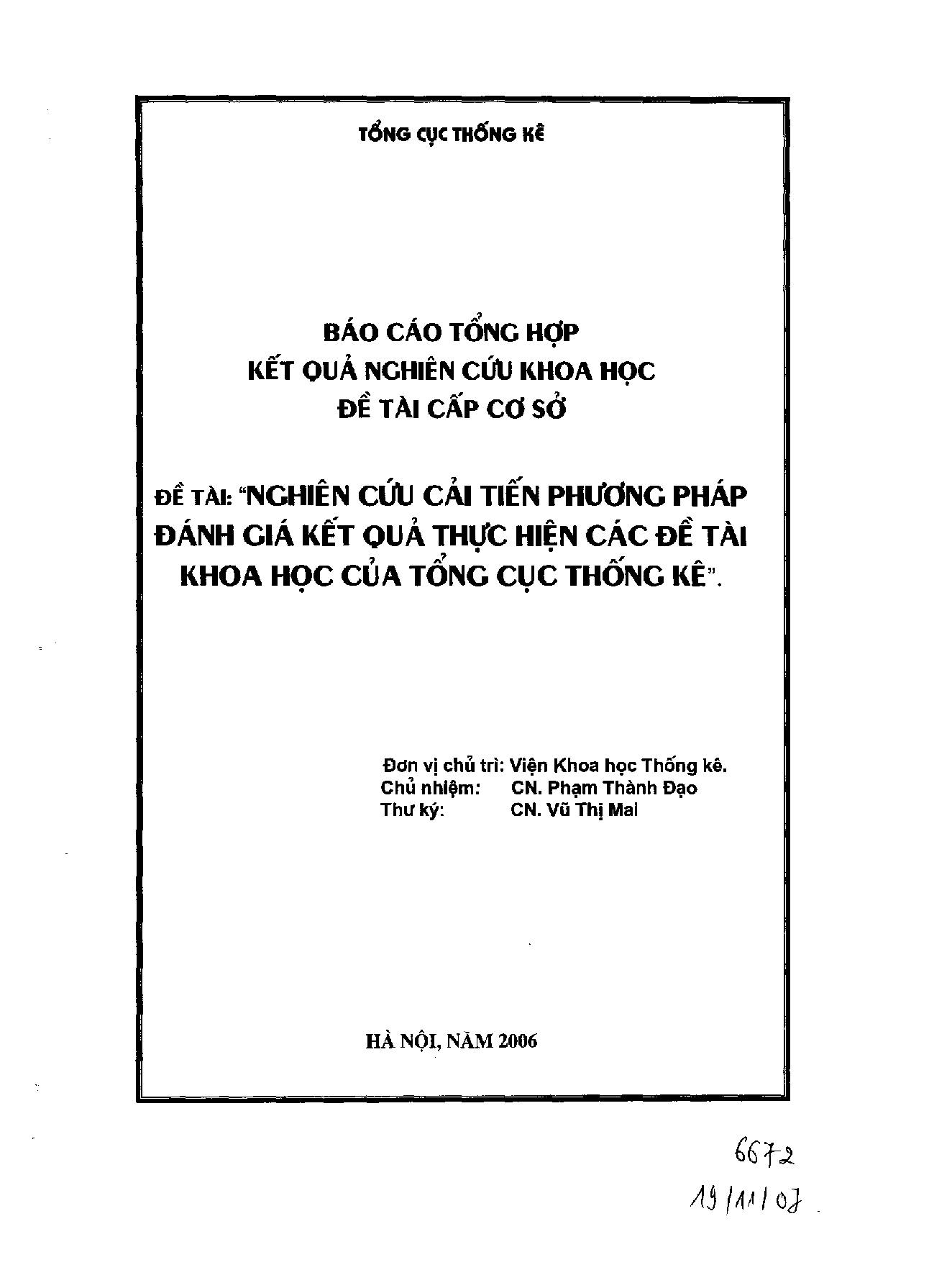 Nghiên cứu cải tiến phương pháp đánh giá kết quả thực hiện các đề tài khoa học của Tổng cục thống kê  