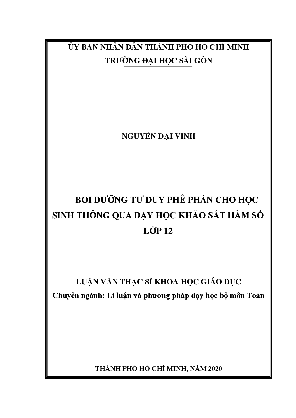 Bồi dưỡng tư duy phê phán cho học sinh thông qua dạy học khảo sát hàm số  