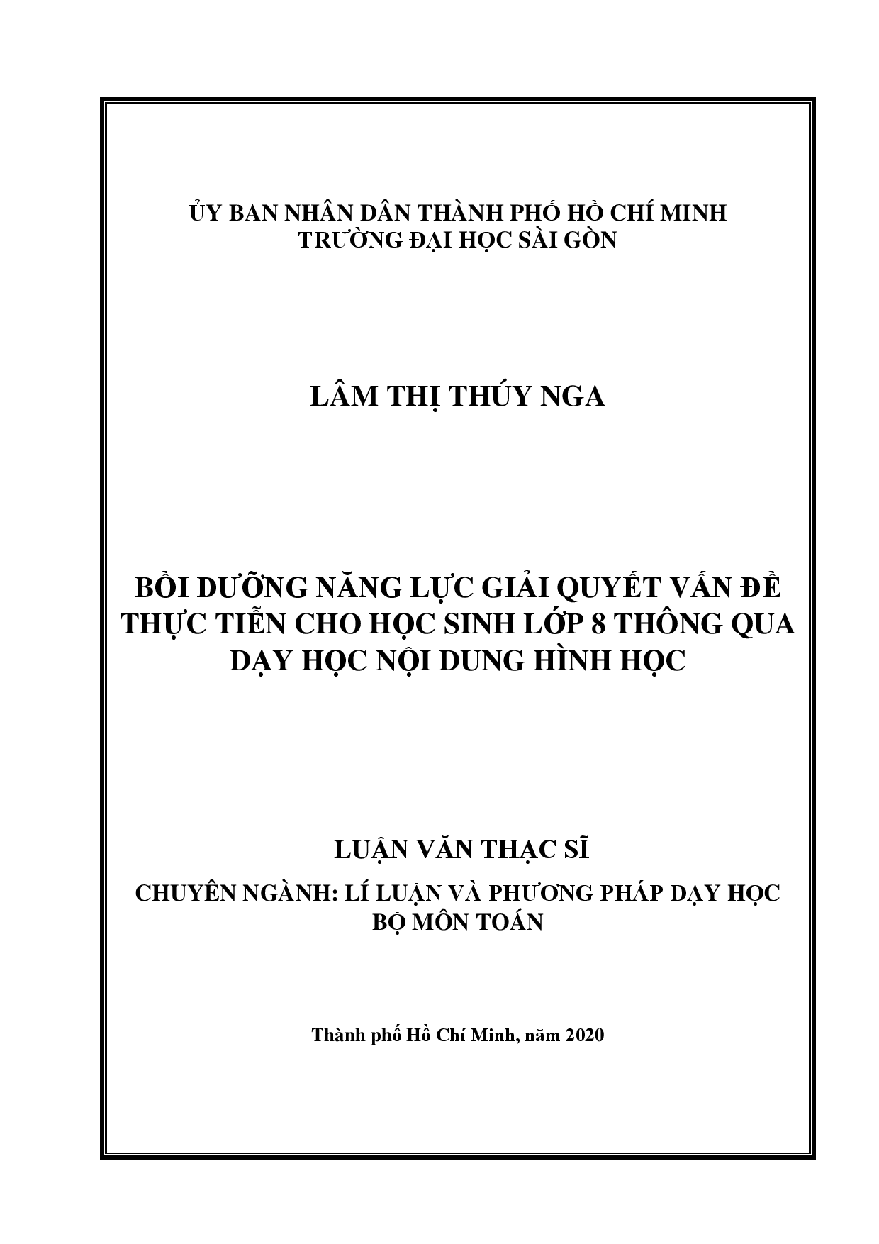 Bồi dưỡng năng lực giải quyết vấn đề thực tiễn cho học sinh lớp 8 thông qua dạy học nội dung hình học  