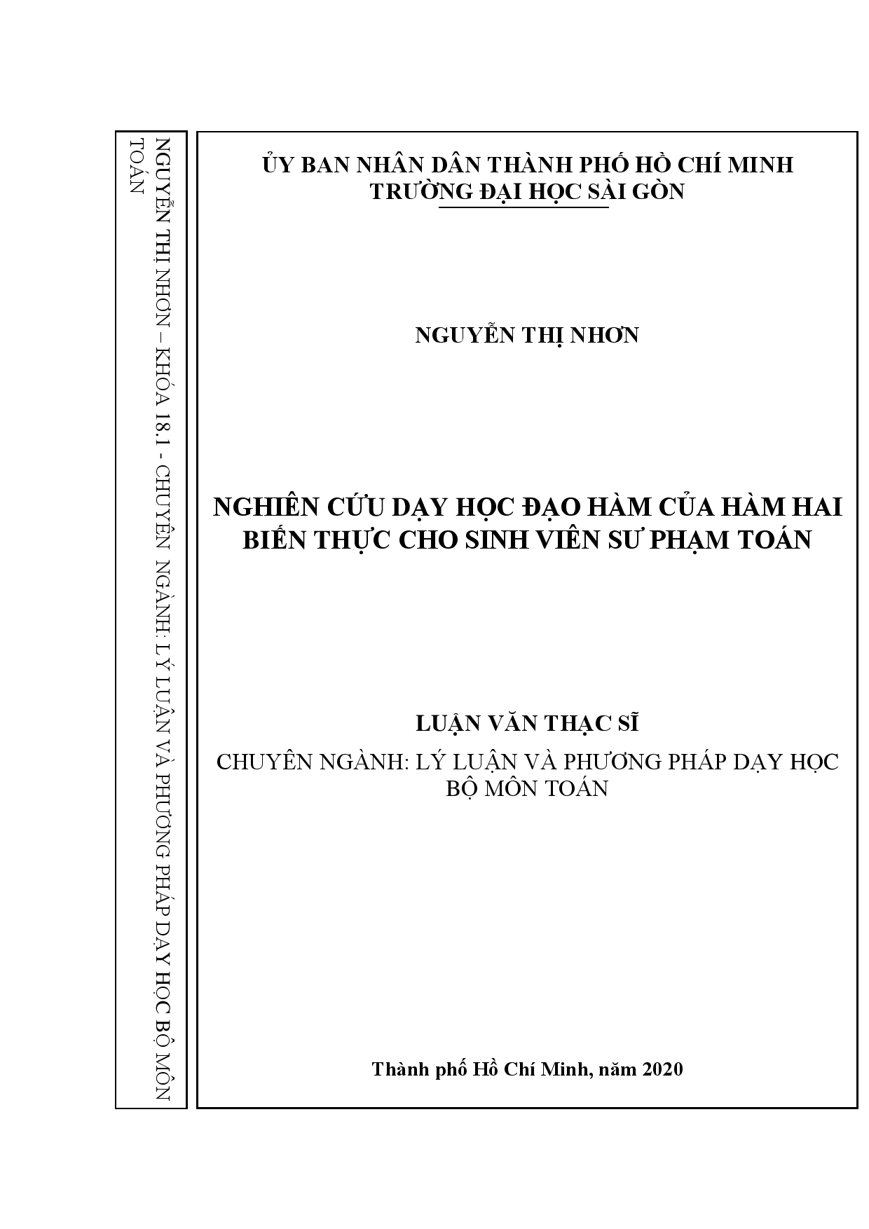 Nghiên cứu dạy học đạo hàm của hàm hai biến thực cho sinh viên sư phạm toán  