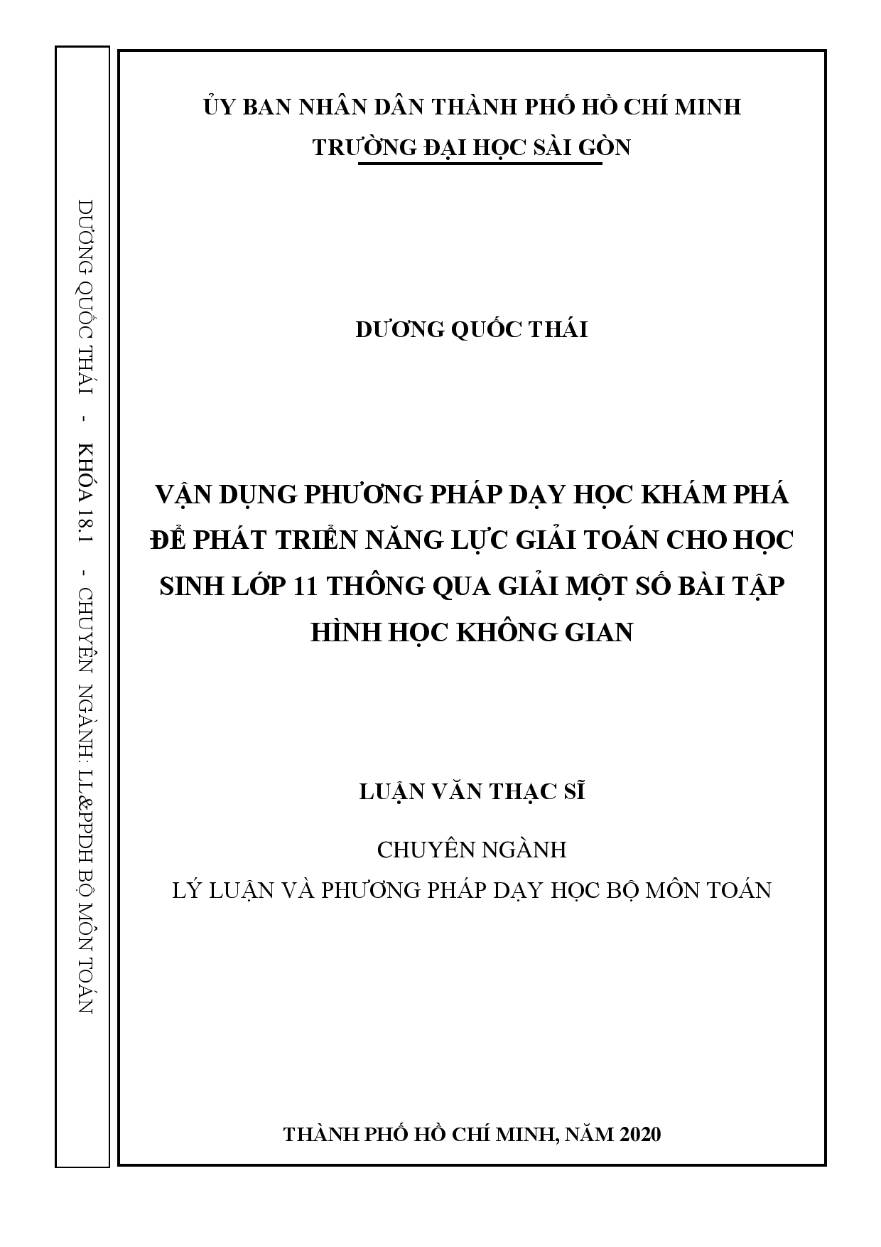 Vận dụng phương pháp dạy học khám phá để phát triển năng lực giải toán cho học sinh lớp 11 thông qua giải một số bài tập hình học không gian  