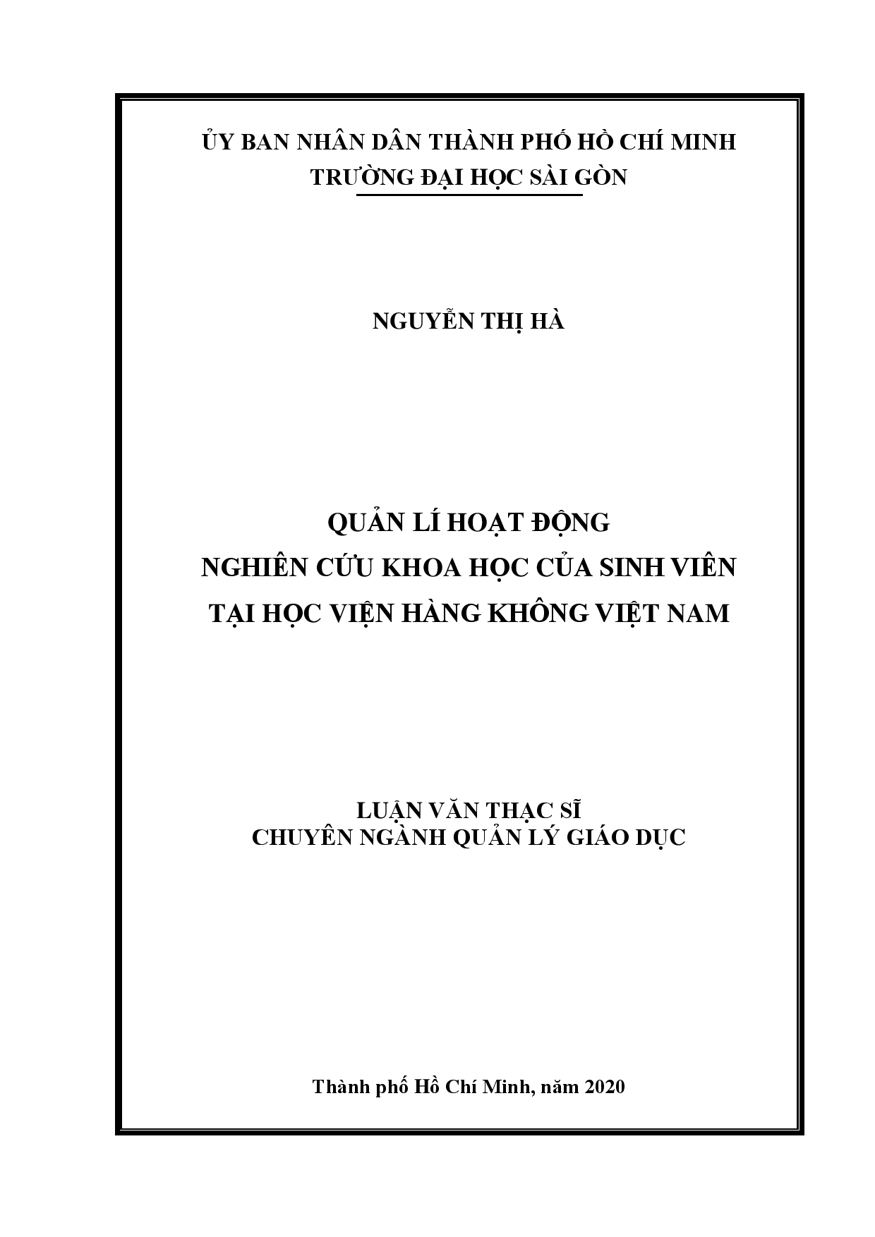 Quản lí hoạt động nghiên cứu khoa học của sinh viên tại Học viện Hàng không Việt Nam  