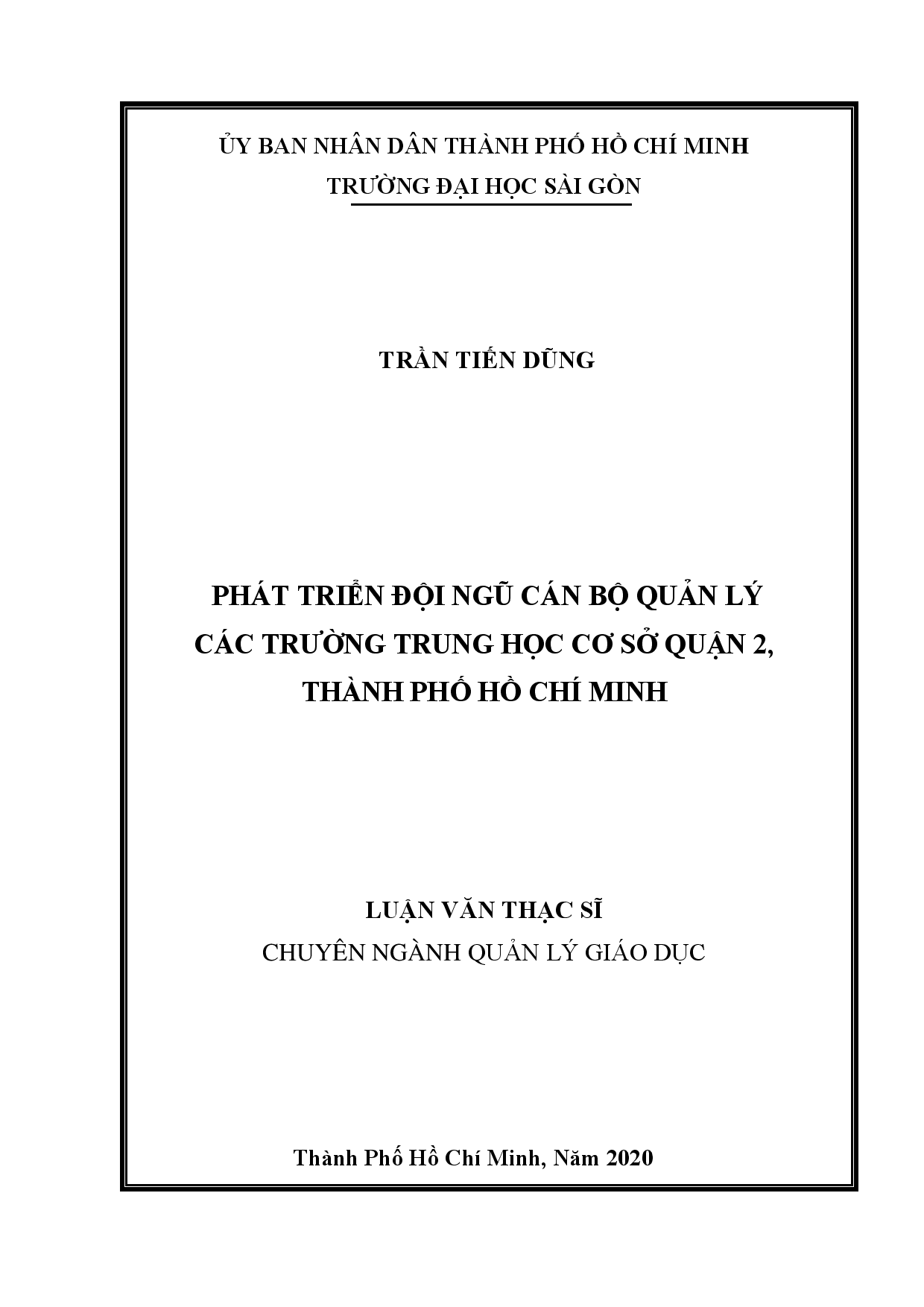 Phát triển đội ngũ cán bộ quản lý các trường Trung học cơ sở quận 2, thành phố Hồ Chí Minh  