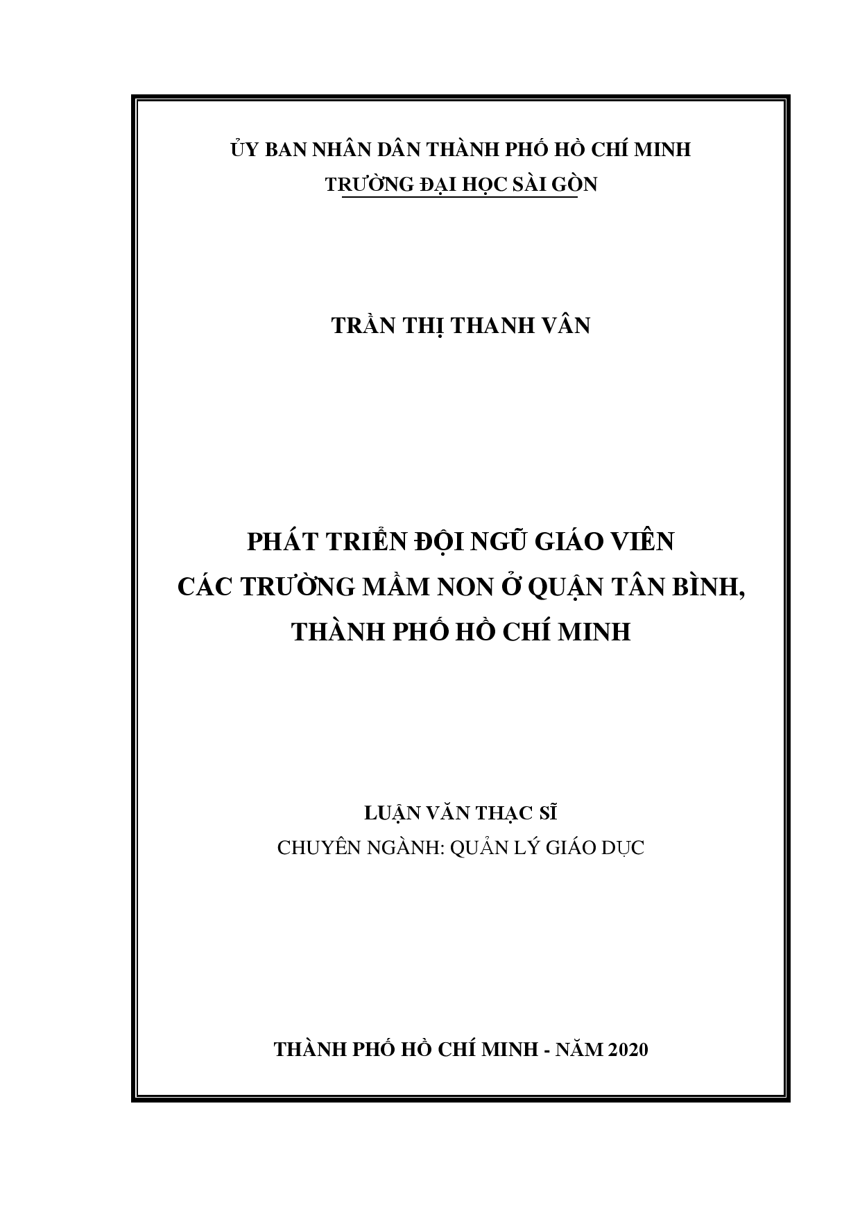 Phát triển đội ngũ giáo viên các trường mầm non ở quận Tân Bình, thành phố Hồ Chí Minh  