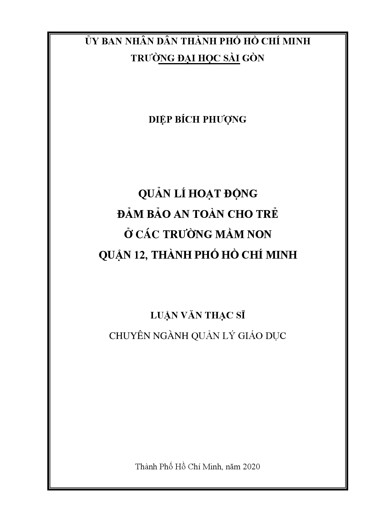 Quản lí hoạt động đảm bảo an toàn cho trẻ ở các trường mầm non quận 12, thành phố Hồ Chí Minh  