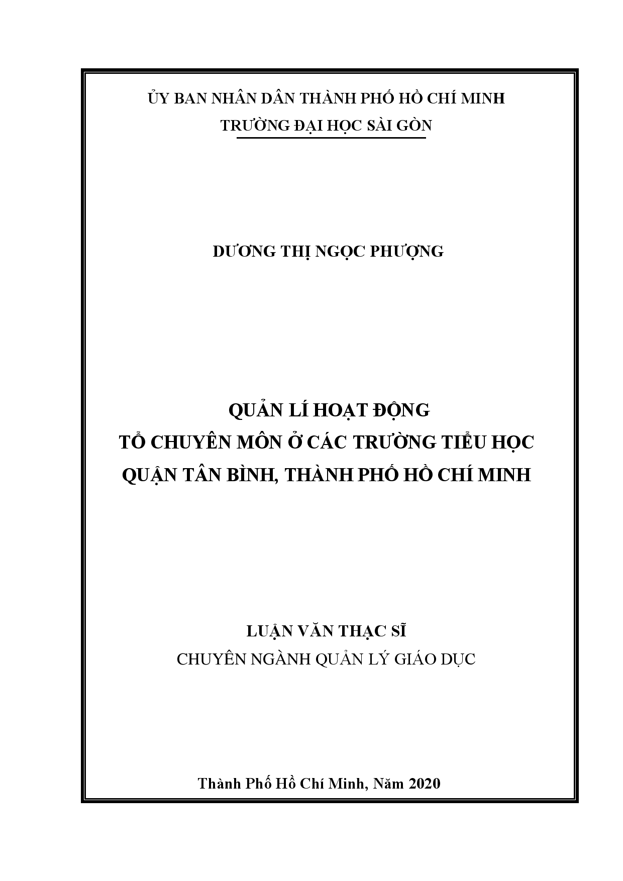 Quản lí hoạt động tổ chuyên môn ở các trường tiểu học quận Tân Bình, Thành phố Hồ Chí Minh  