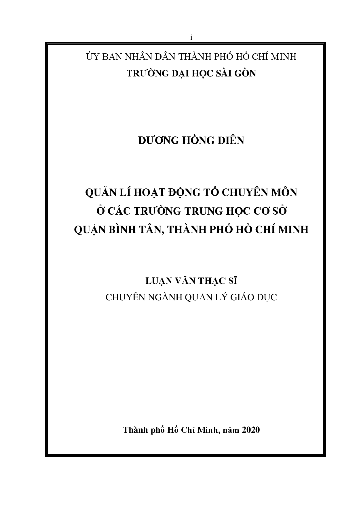 Quản lí hoạt động tổ chuyên môn ở các trường Trung học cơ sở quận Bình Tân, Thành phố Hồ Chí Minh  