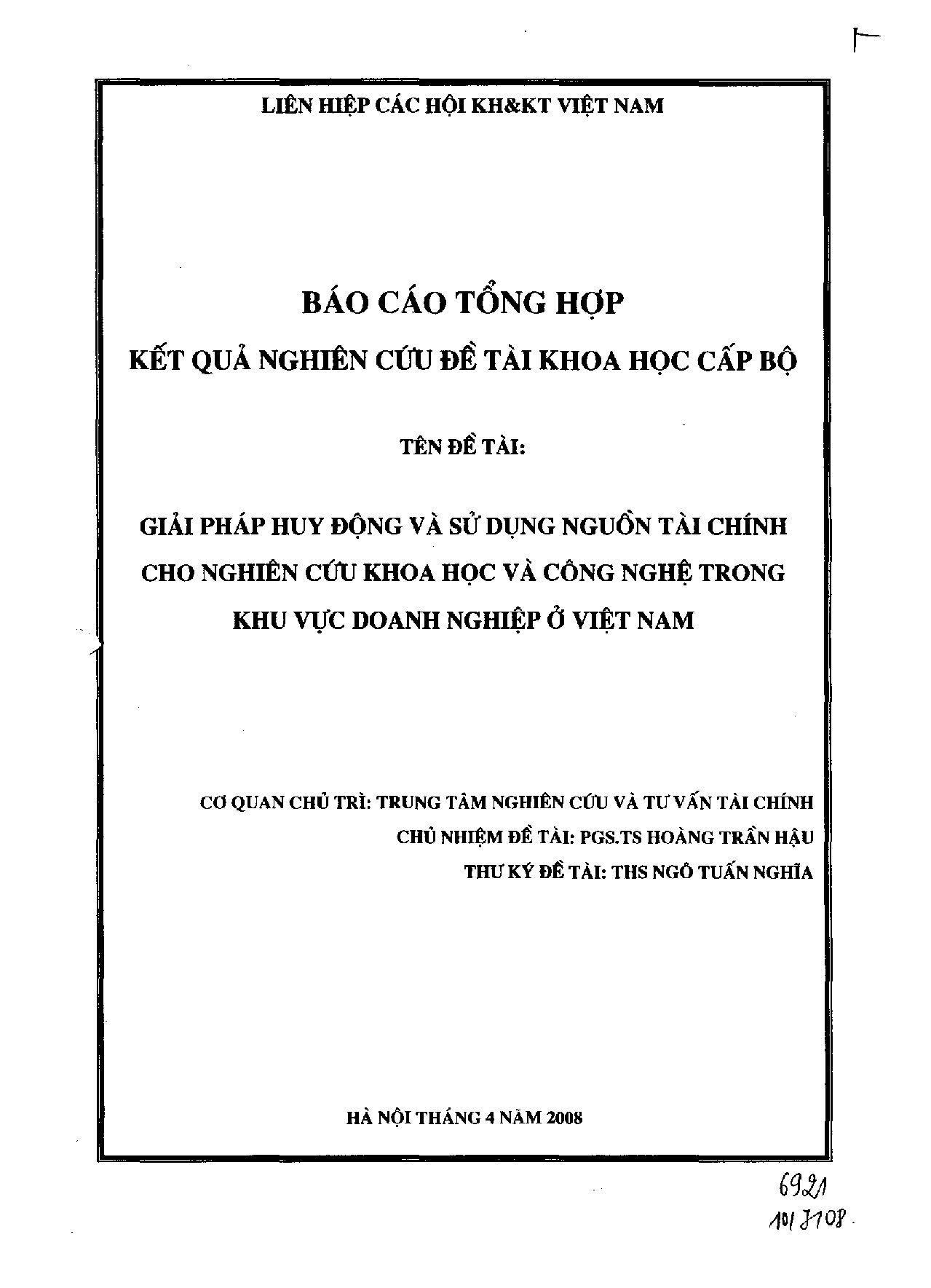 Giải pháp huy động và sử dụng nguồn tài chính cho nghiên cứu khoa học và công nghệ trong khu vực doanh nghiệp ở Việt Nam  