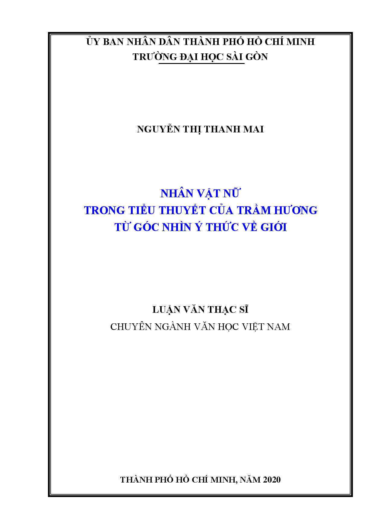 Nhân vật nữ trong tiểu thuyết của Trầm Hương từ góc nhìn ý thức về giới  