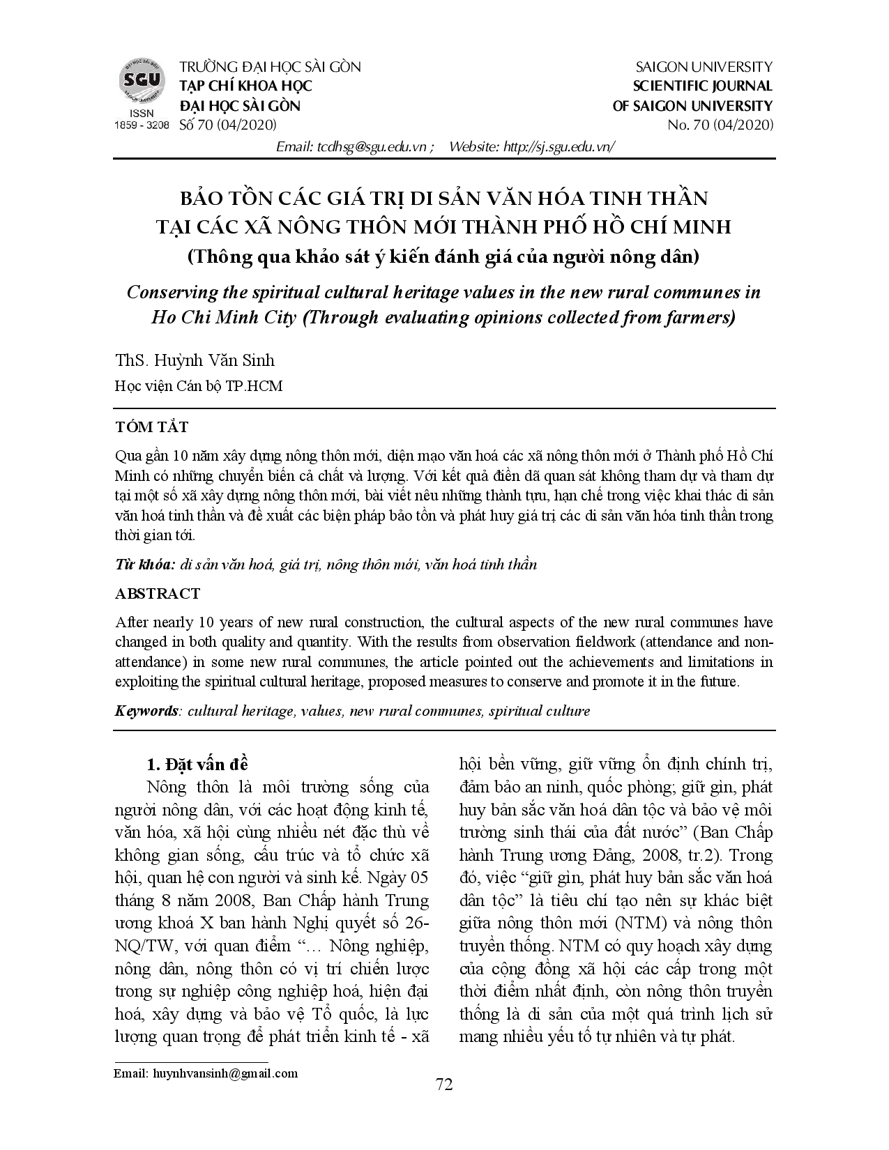 Bảo tồn các giá trị di sản văn hóa tinh thần tại các xã nông thôn mới Thành phố Hồ Chí Minh  