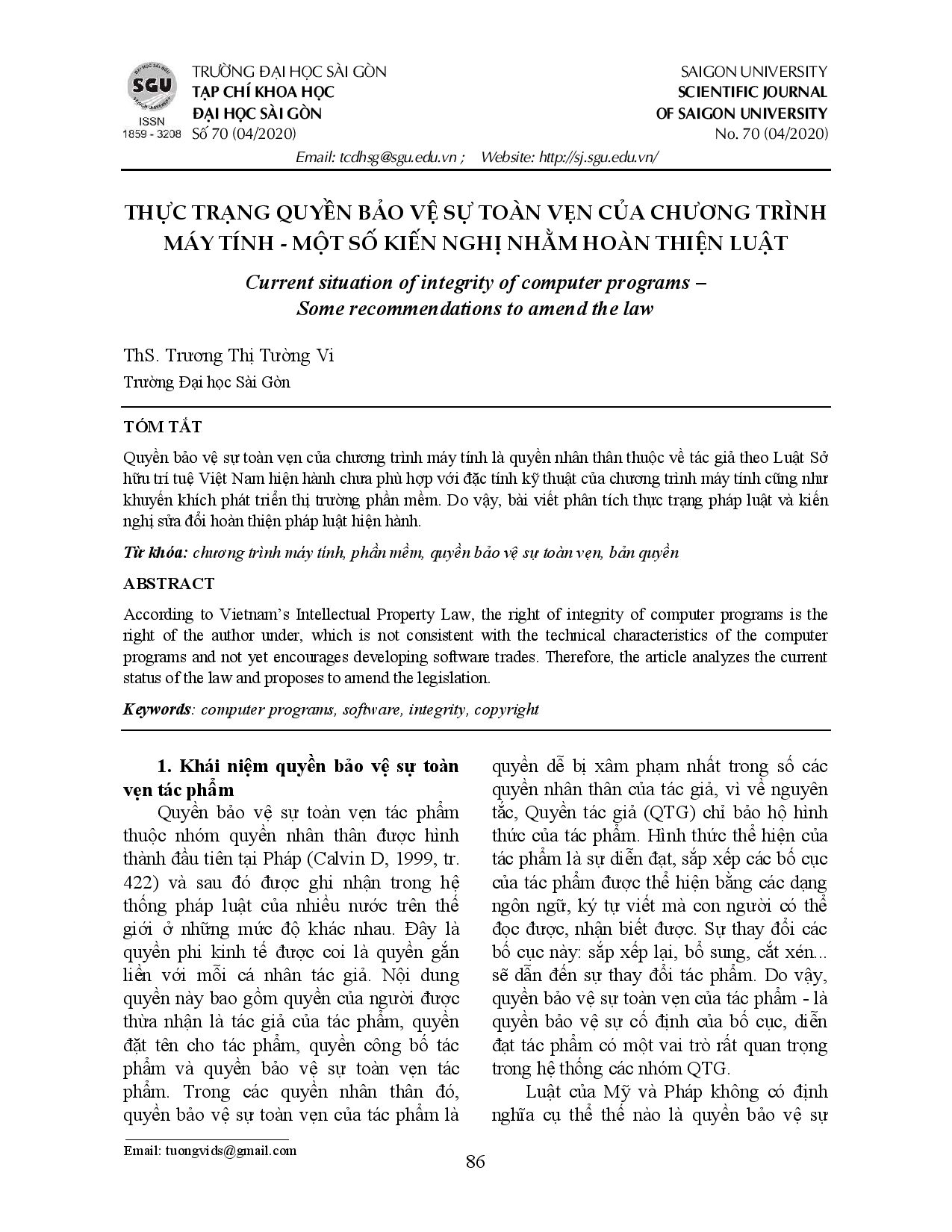 Thực trạng quyền bảo vệ sự toàn vẹn của chương trình máy tính - một số kiến nghị nhằm hoàn thiện luật  