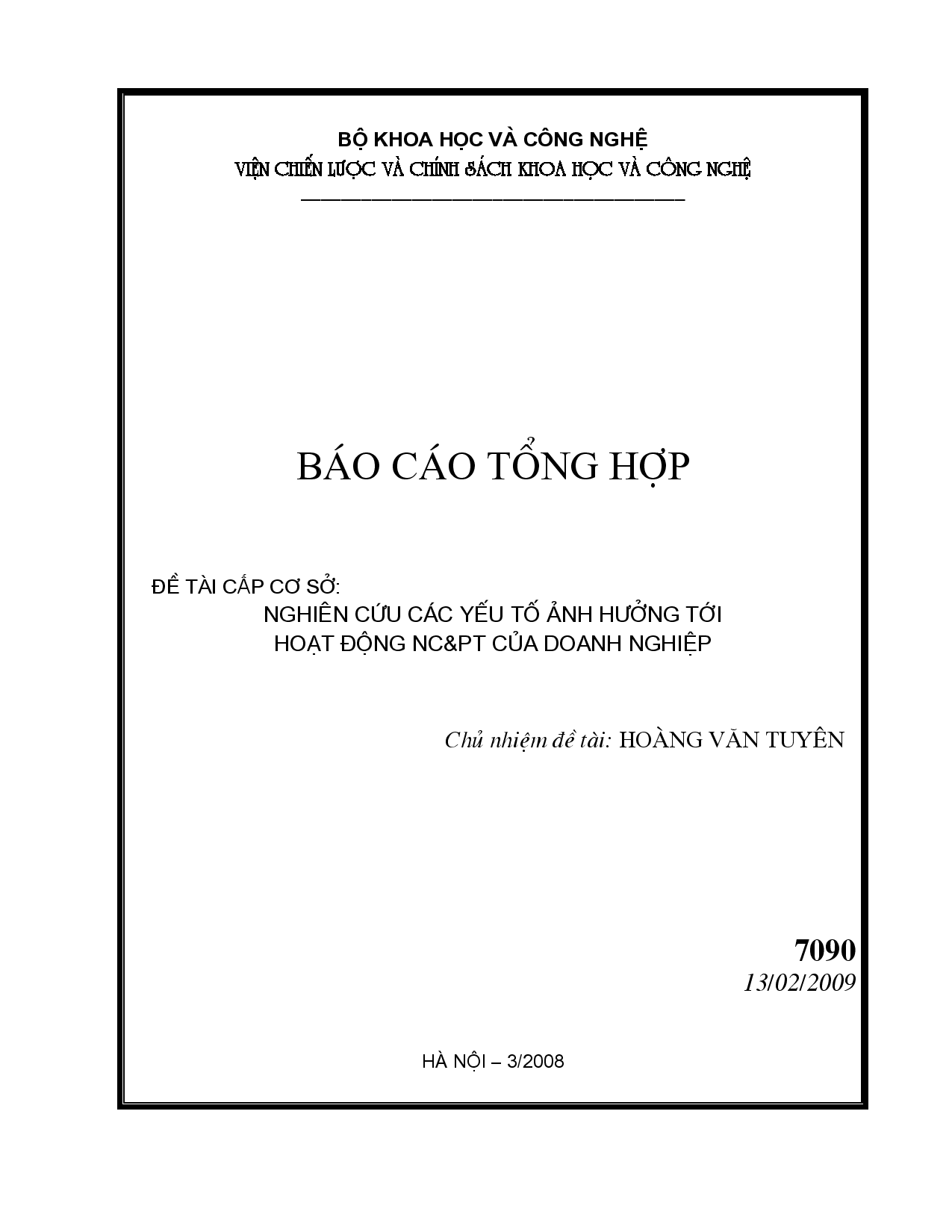 Nghiên cứu các yếu tố ảnh hưởng tới hoạt động NC&PT của doanh nghiệp  