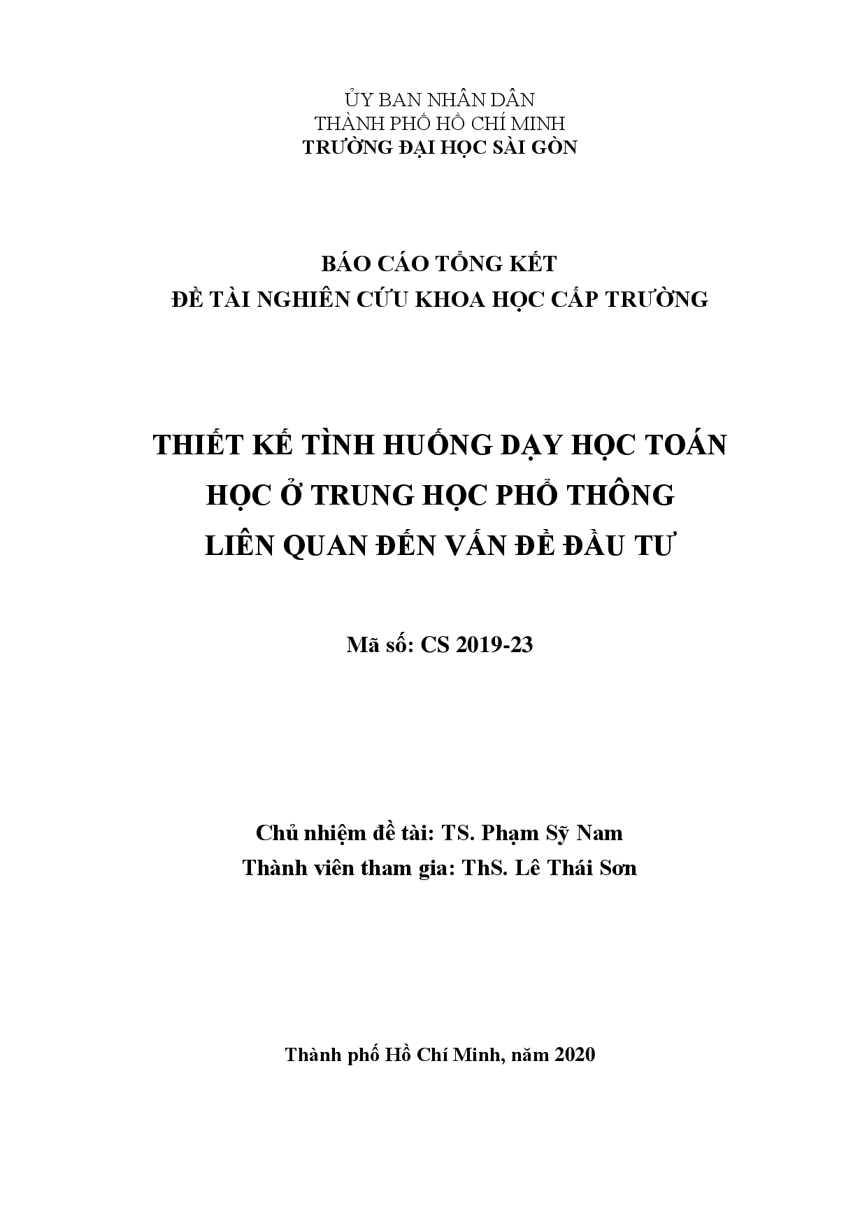 Thiết kế tình huống dạy học Toán học ở Trung học phổ thông liên quan đến vấn đề đầu tư  