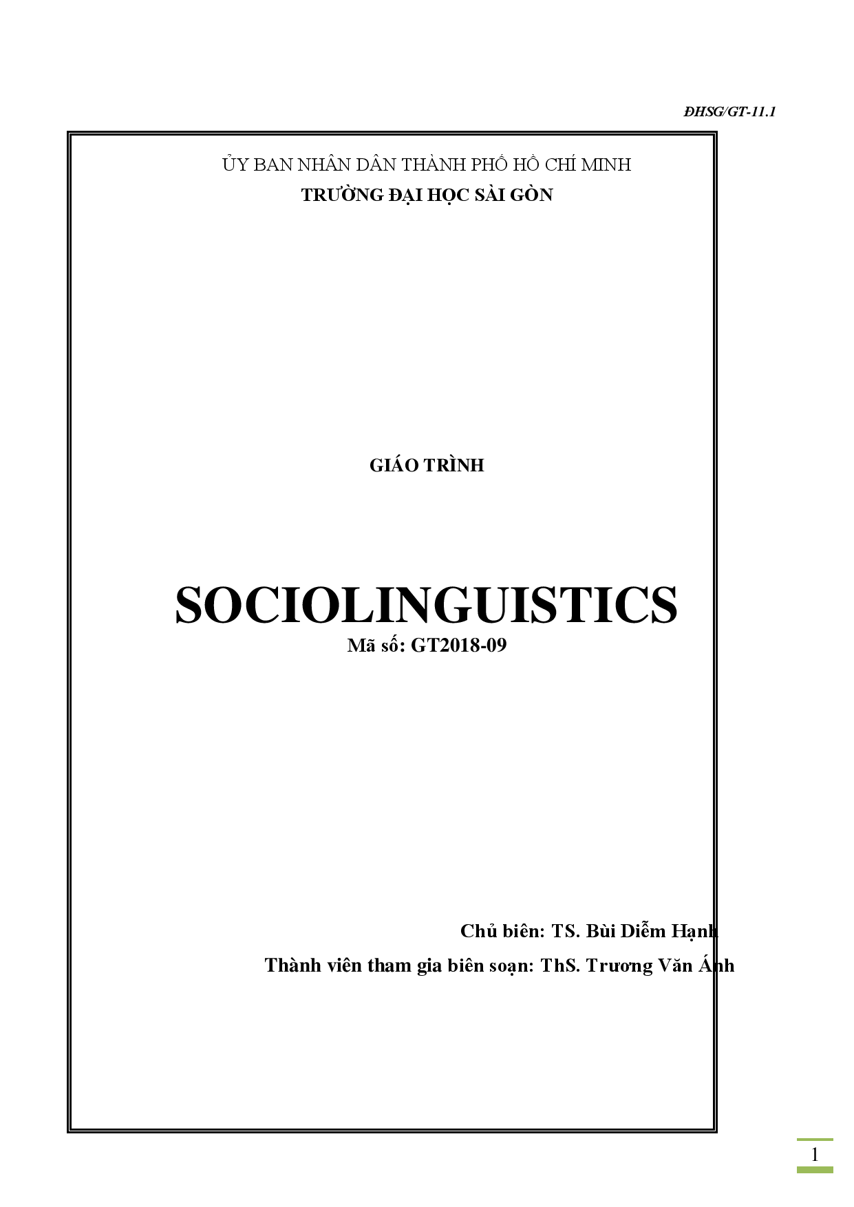 Giáo trình Sociolinguistics : Mã số : CS2018 - 09  