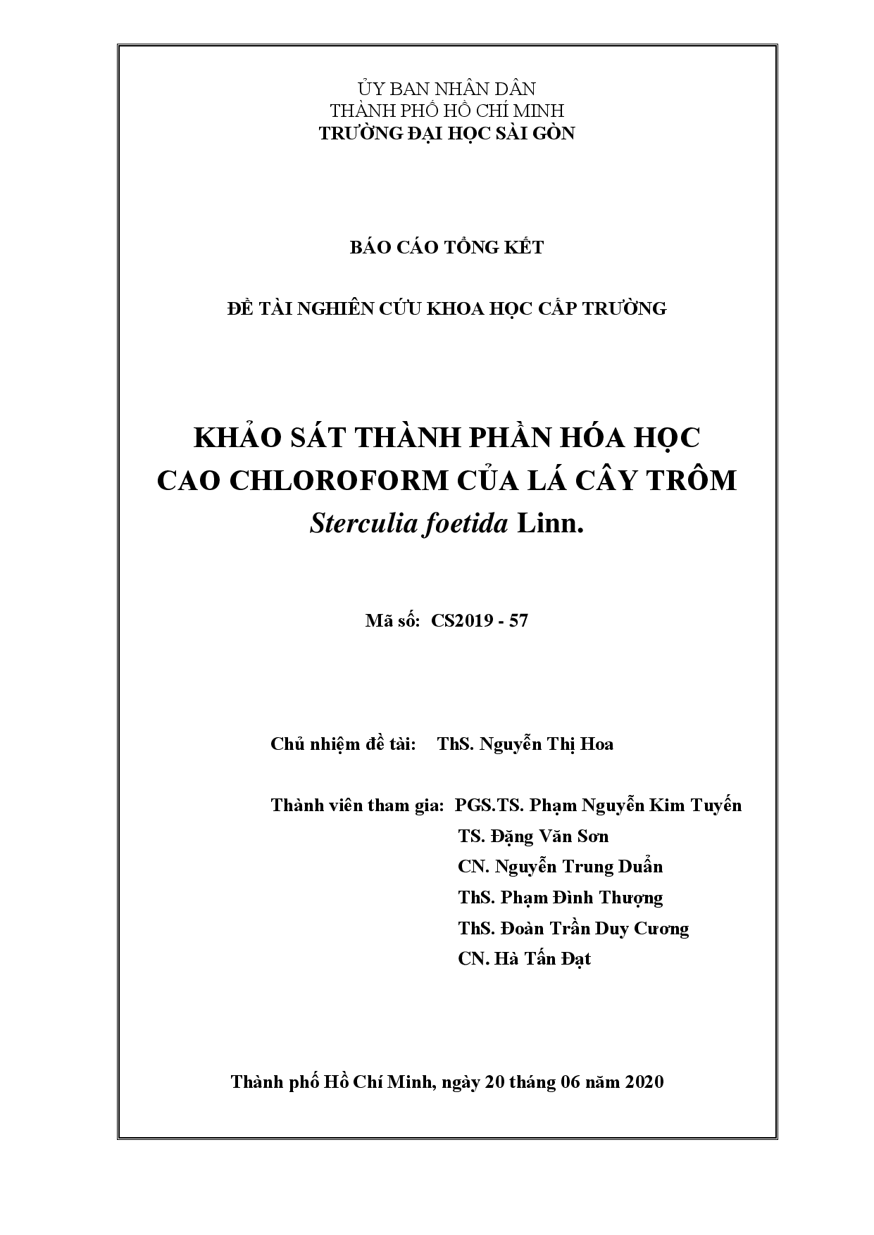 Khảo sát thành phần hóa học cao chloroform của lá cây trôm  