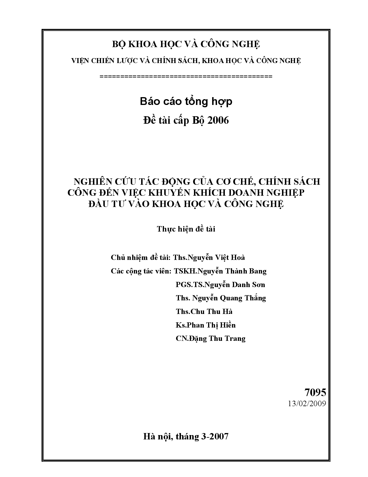 Nghiên cứu tác động của cơ chế, chính sách công đến việc khuyến khích doanh nghiệp đầu tư vào khoa học và công nghệ  